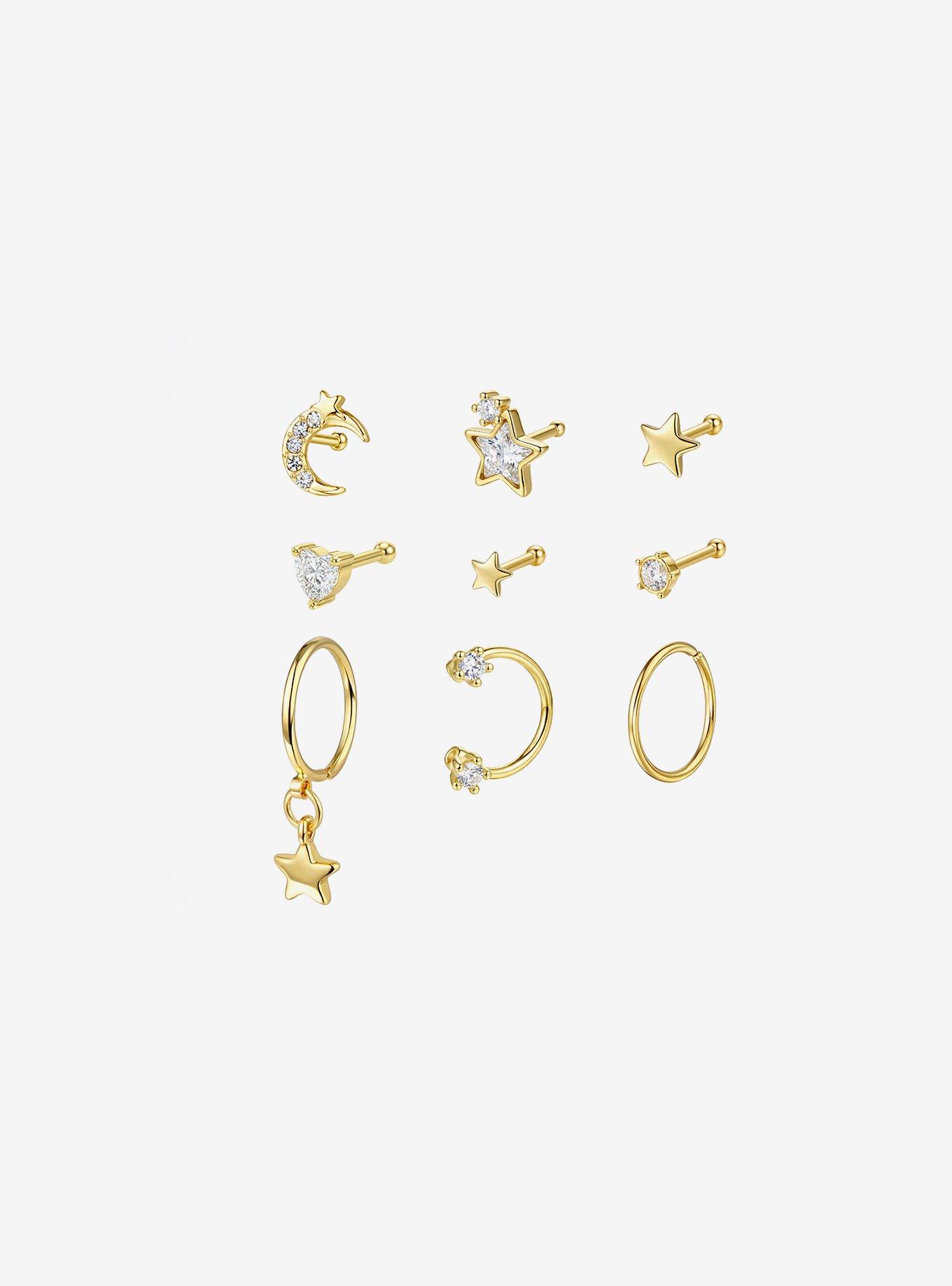 Steel Gold Celestial Nose Stud & Hoop 9 Pack, , hi-res