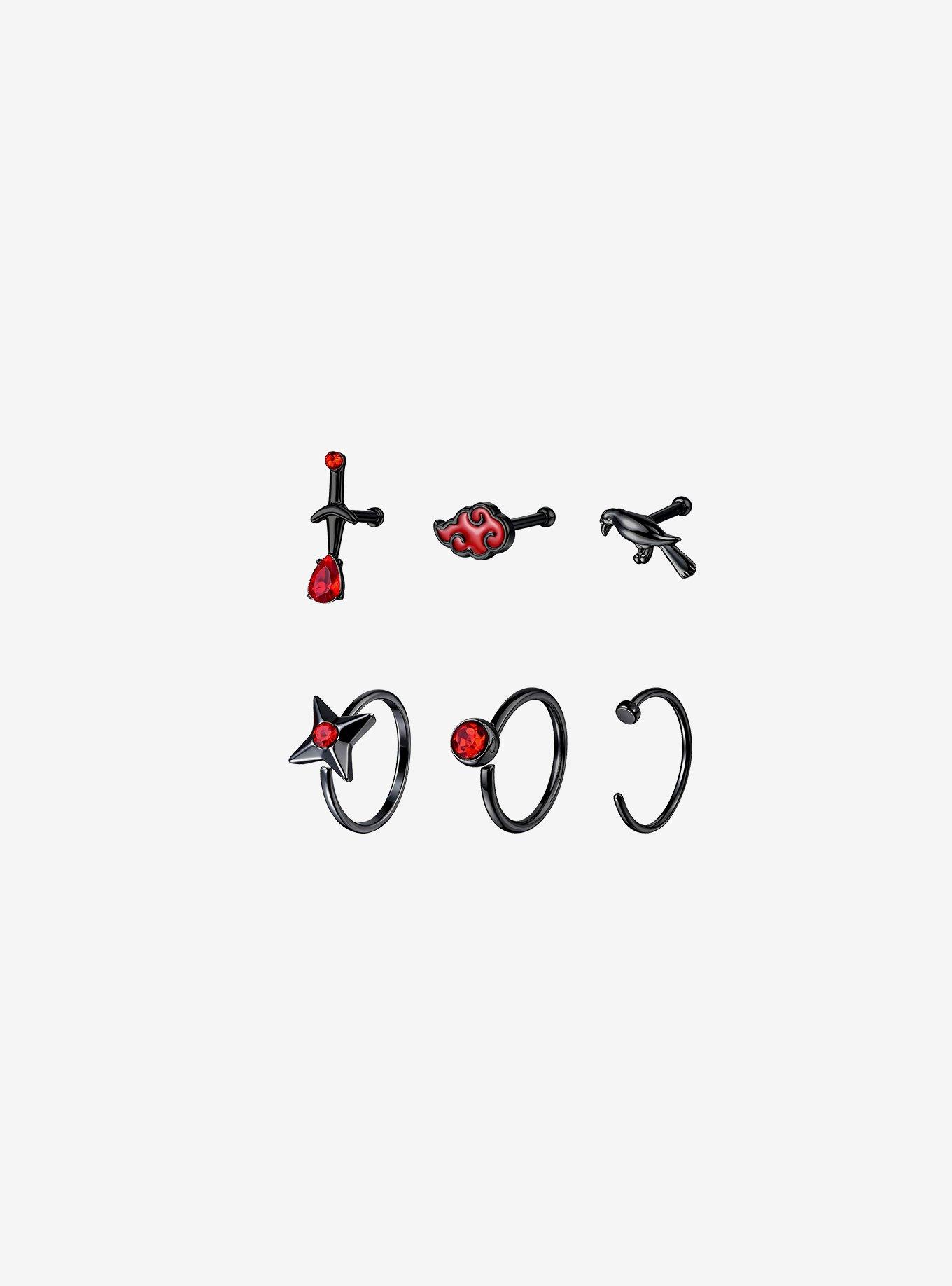 Naruto Shippuden Steel Akatsuki Icons Nose Stud & Hoop 6 Pack, , hi-res