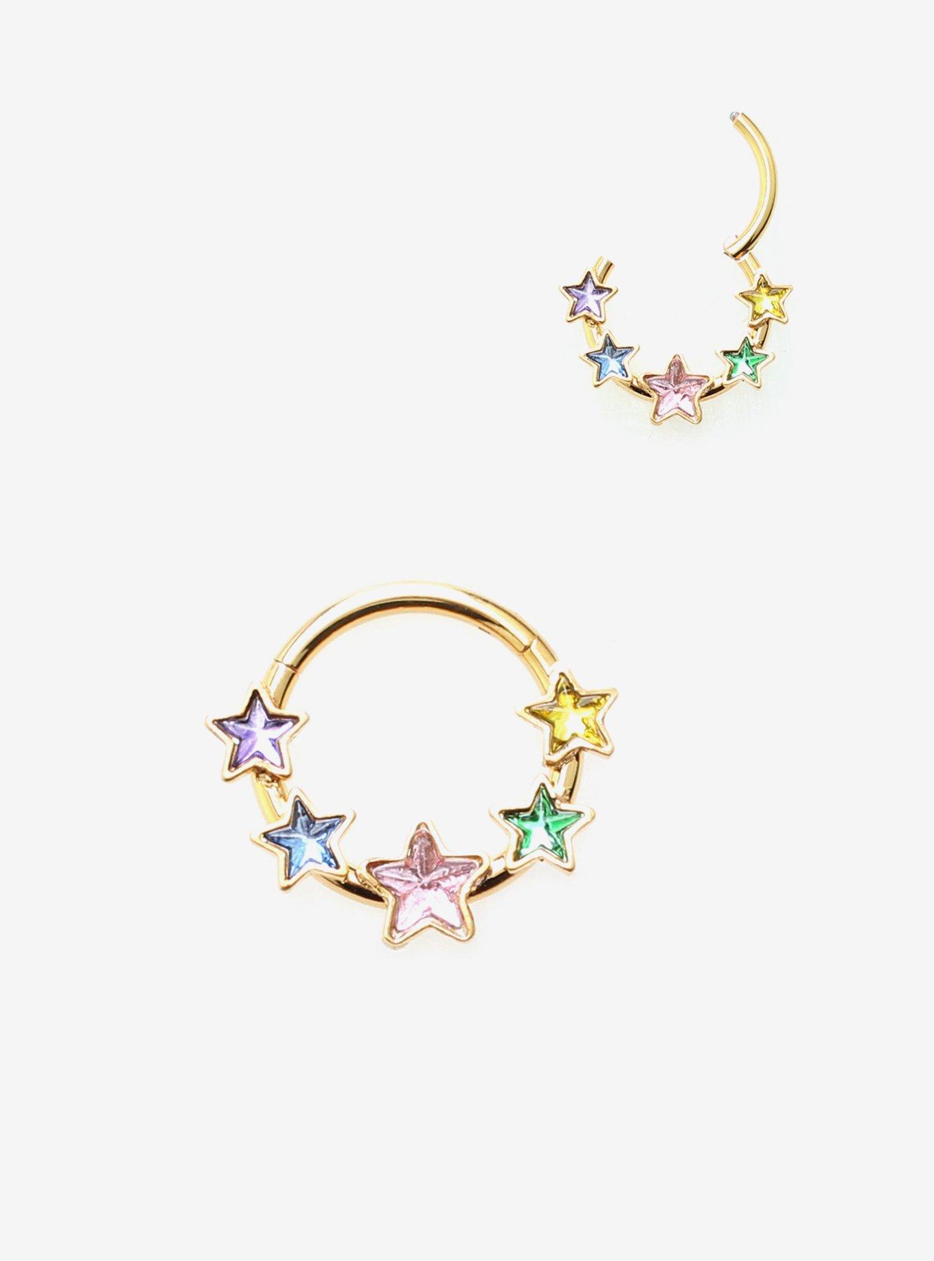 Steel Gold Pastel Star Septum Hinged Clicker, , hi-res