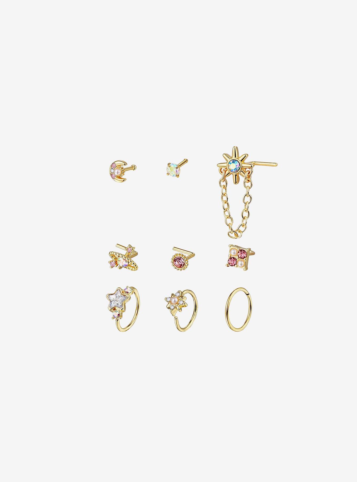 Steel Gold Celestial Nose Stud & Hoop 9 Pack, , hi-res