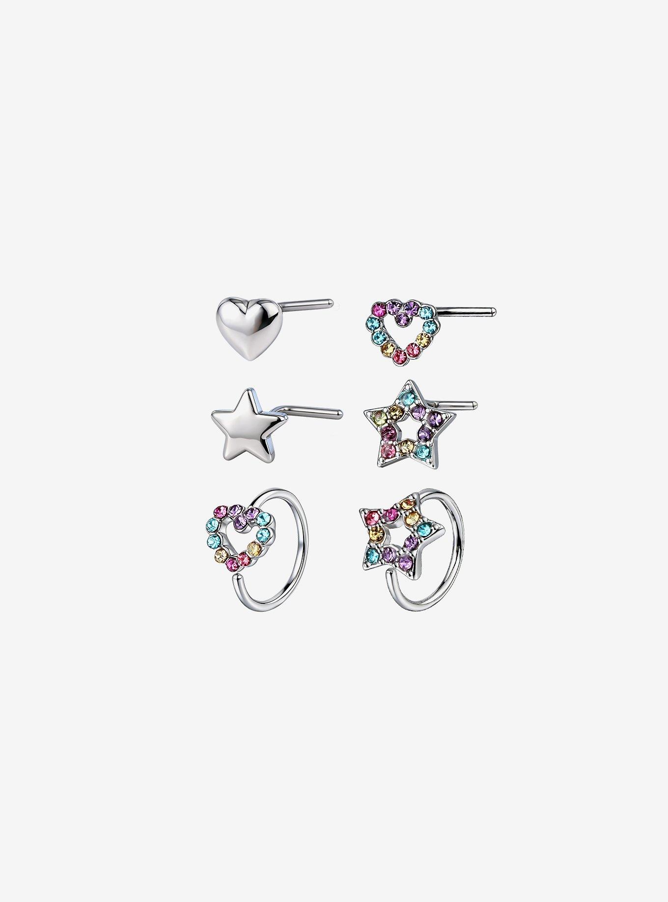 Steel Heart Star Nose Stud & Hoop 6 Pack, , hi-res