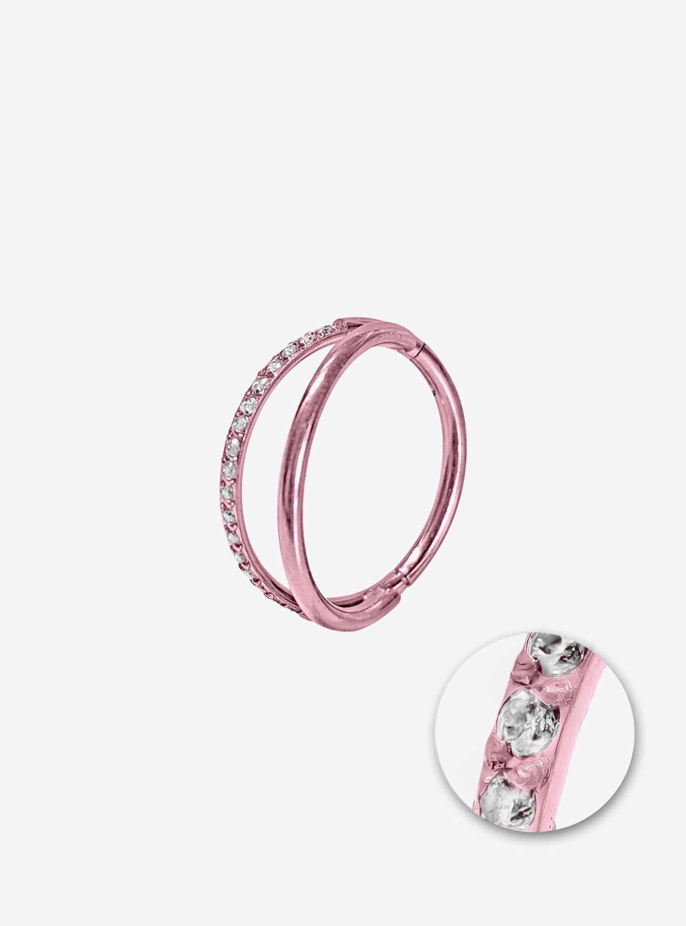 Steel Pink & Clear Gem Double Hoop Hinged Clicker, , hi-res
