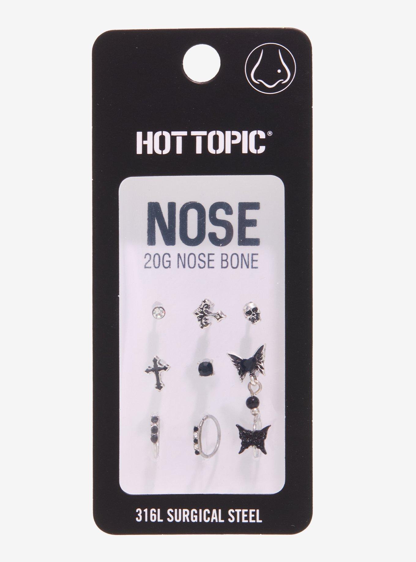 20G Steel Dark Butterfly Cross Nose Stud & Hoop 9 Pack, , hi-res