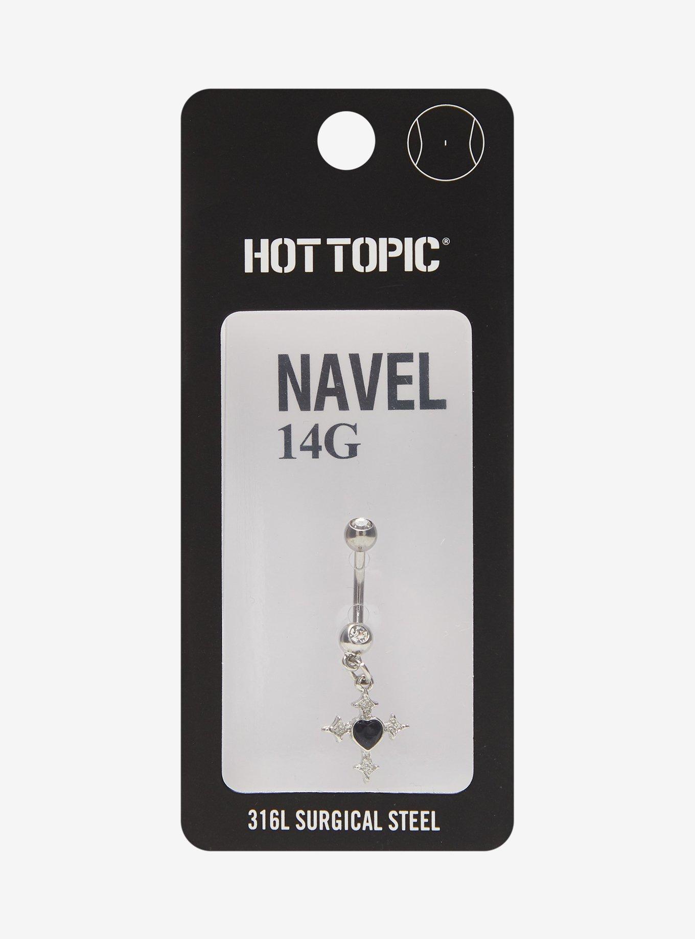 14G Steel Cross Heart Navel Barbell, , hi-res