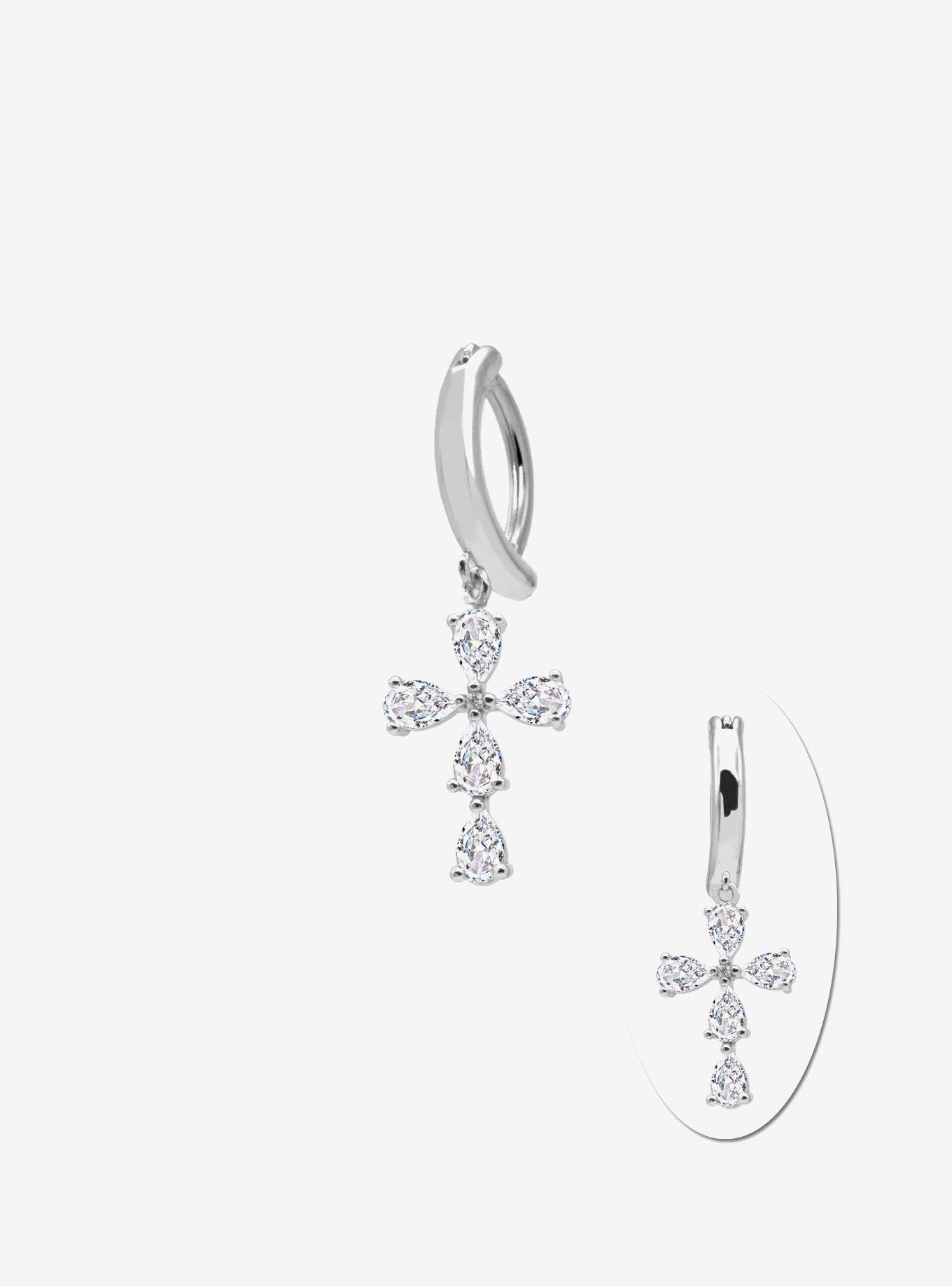 Steel Silver Bling Cross Navel Hinged Clicker, , hi-res