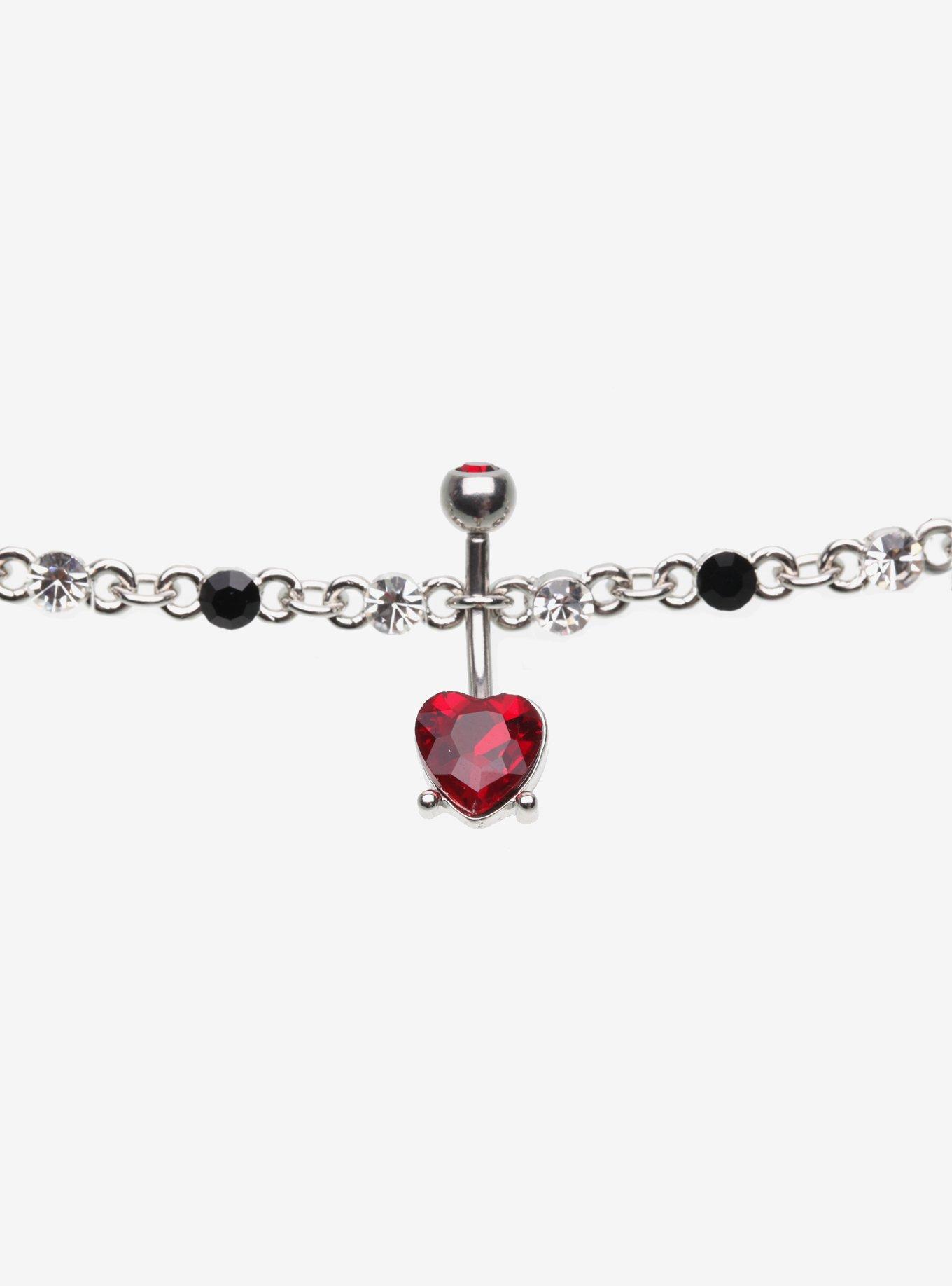Steel Bling Heart Navel Barbell & Belly Chain, , hi-res
