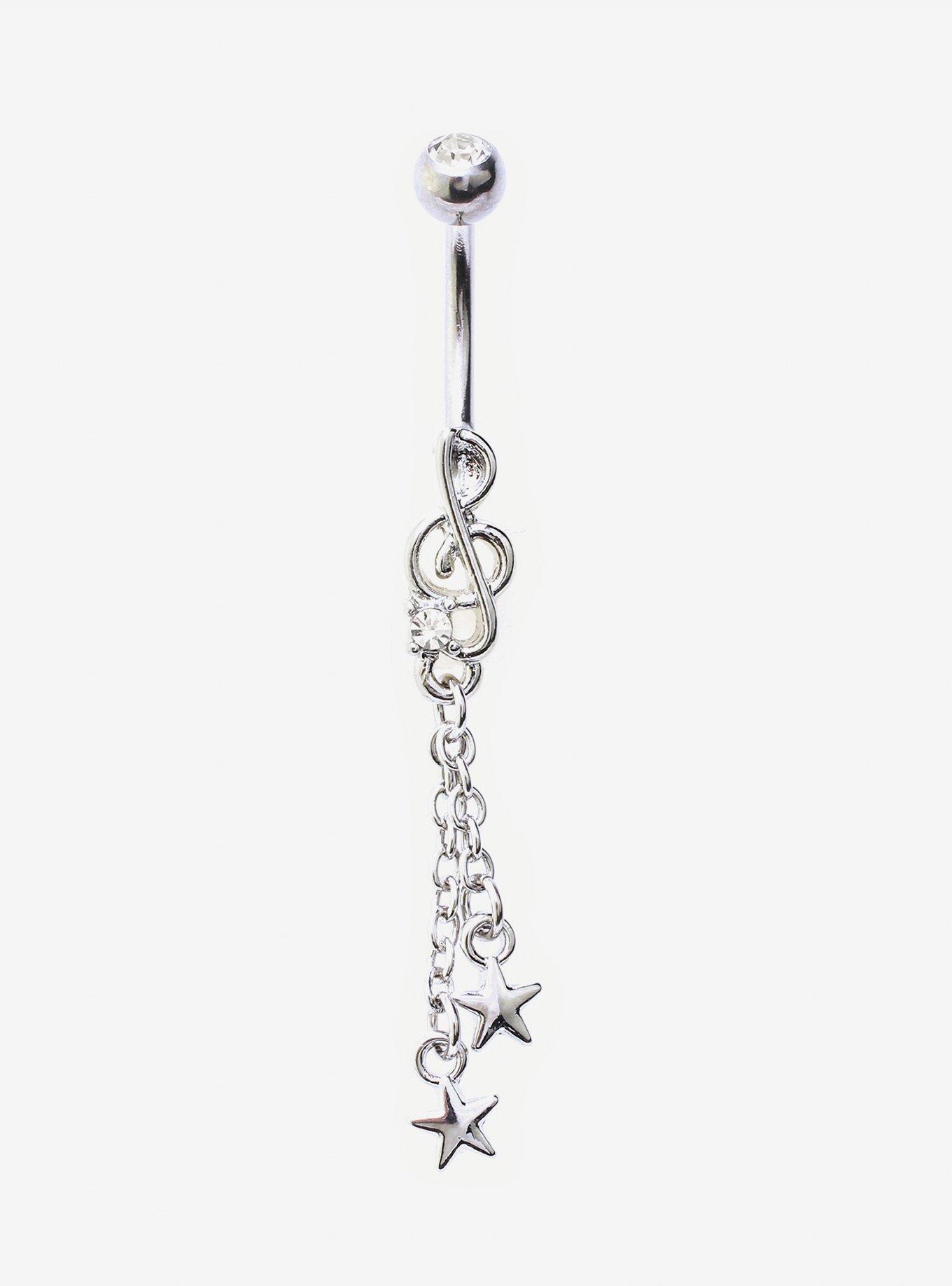 Steel Musical Note Star Navel Barbell, , hi-res