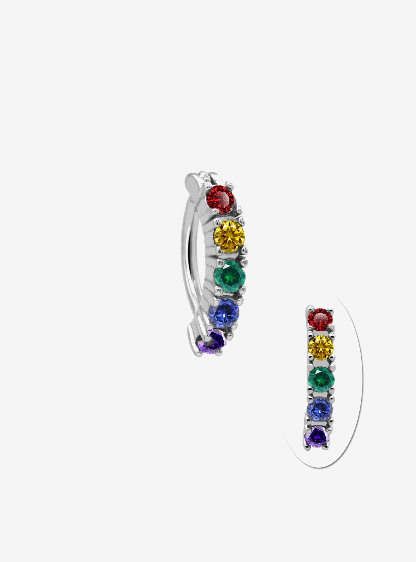 Steel Rainbow Bling Navel Hinged Clicker, , hi-res