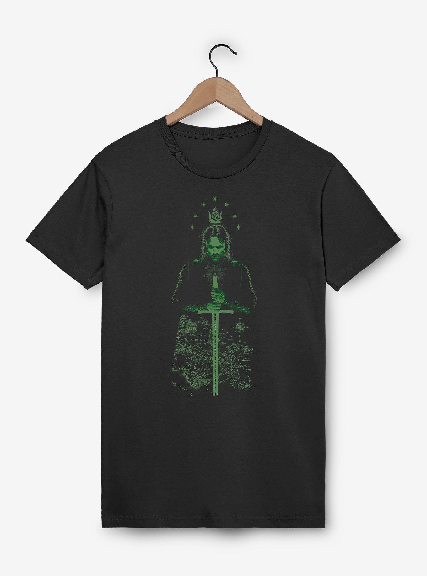 The Lord Of The Rings Arragorn Over Map Of Middle Earth T-Shirt, , hi-res