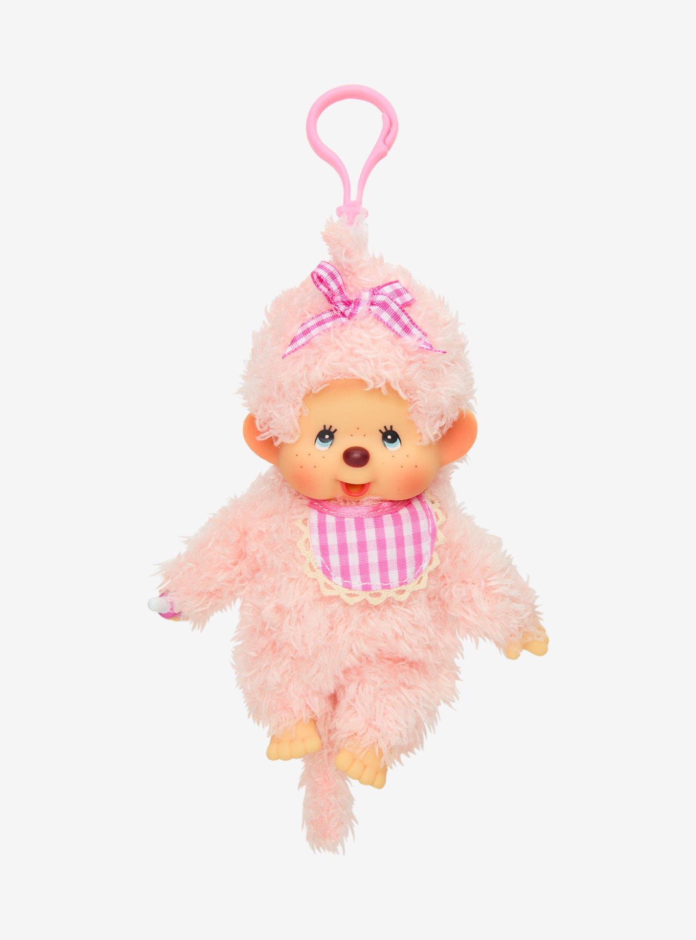 Monchhichi Fluffy Pink Girl Plush Keychain, , hi-res