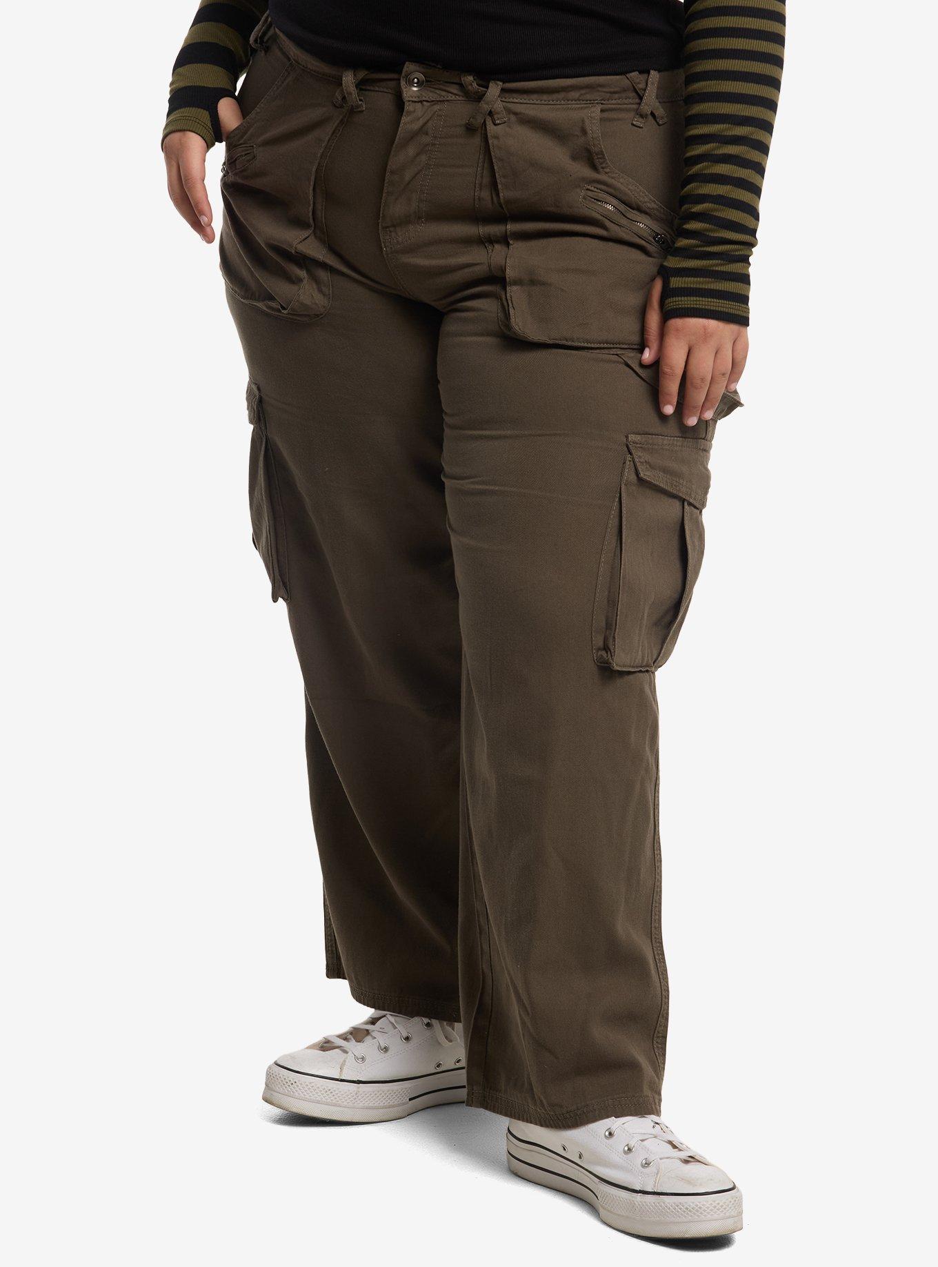 Thorn & Fable Green Zipper Strap Carpenter Cargo Pants Plus Size, , hi-res