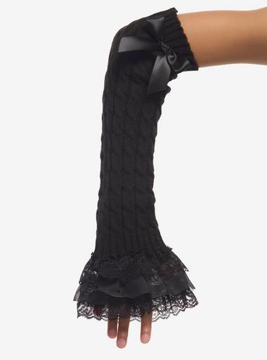 Black Ribbon Cable Knit Lace Arm Warmers | Hot Topic