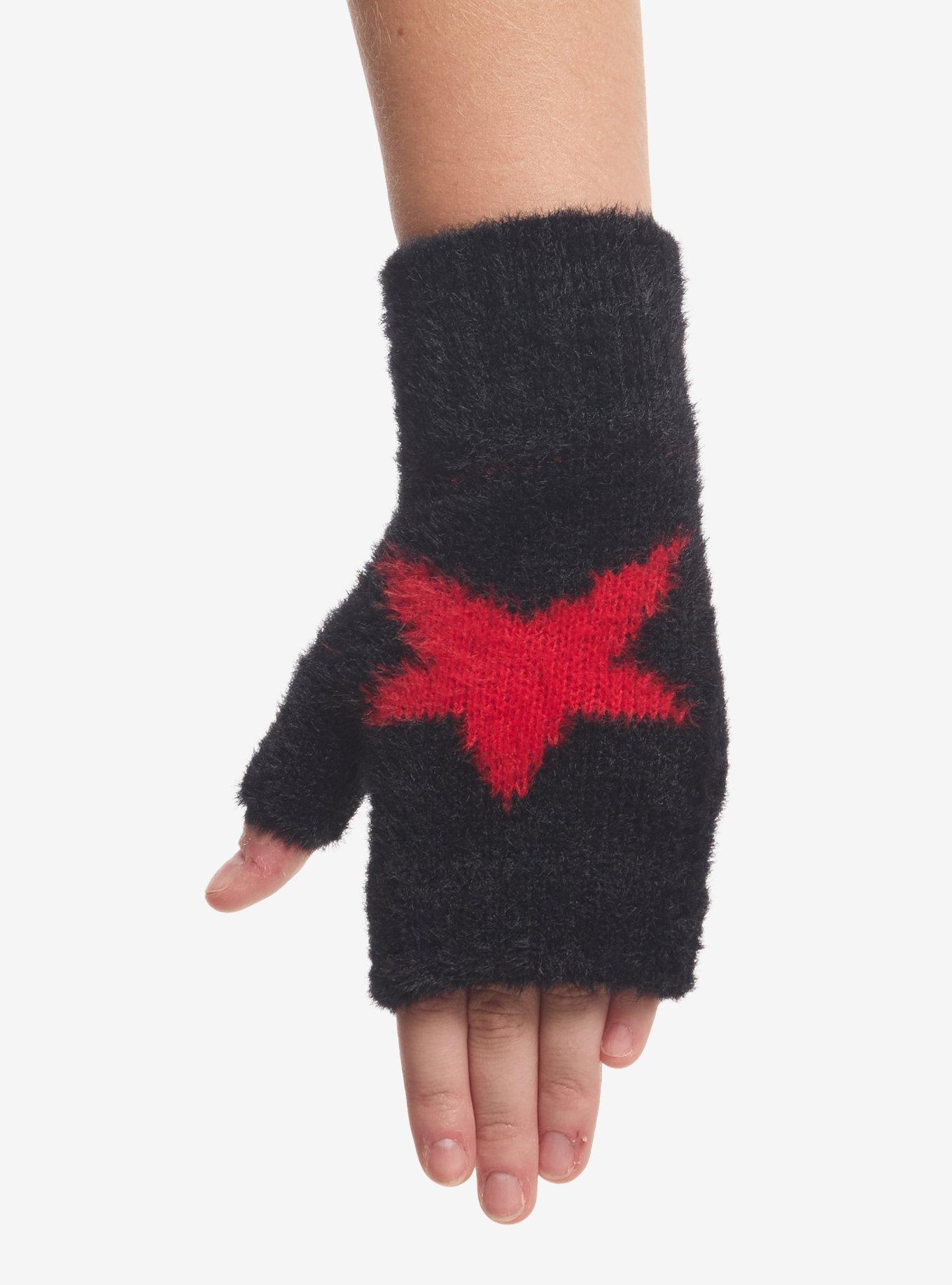 Red & Black Star Fuzzy Fingerless Gloves | Hot Topic