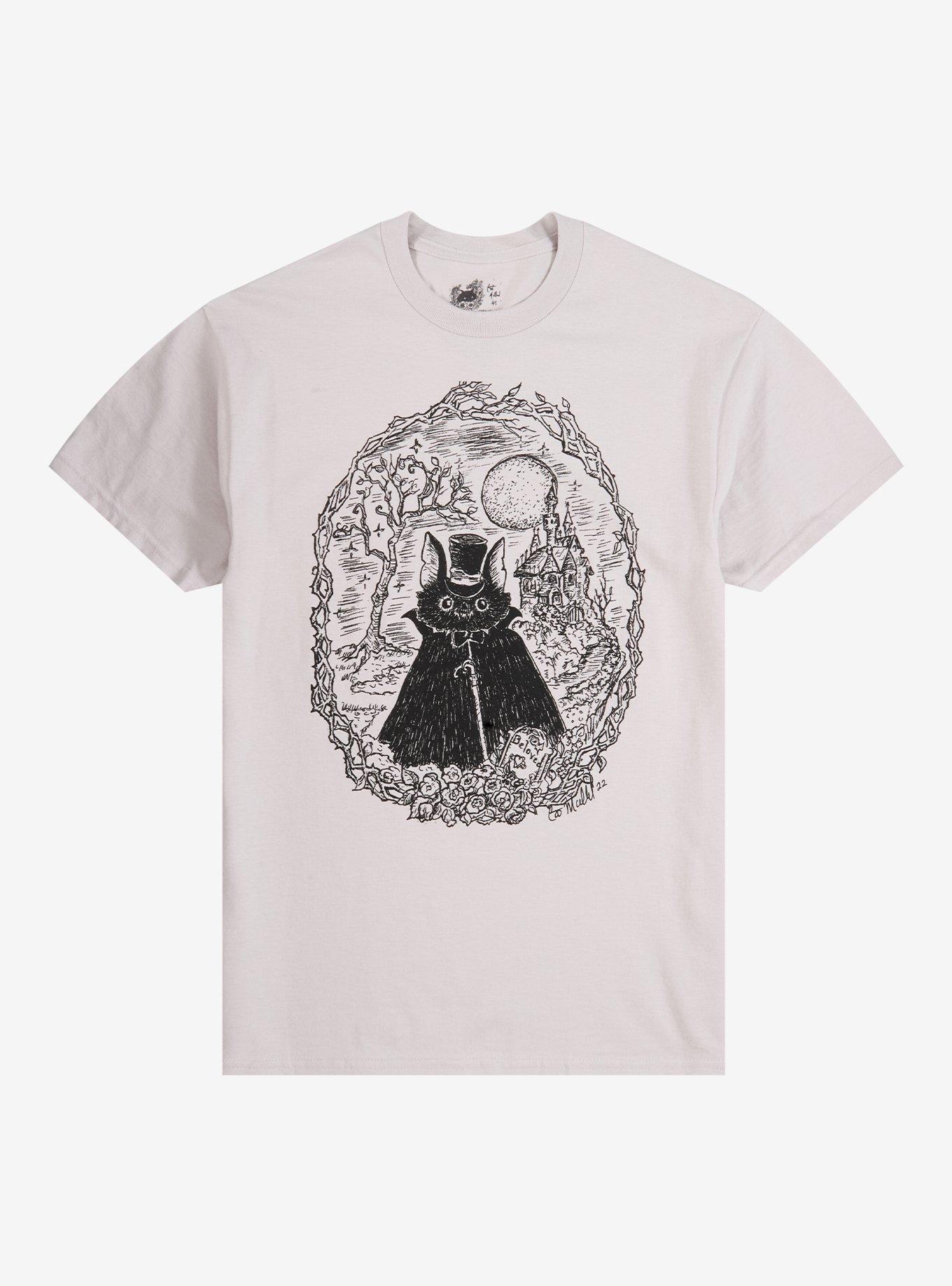 Gothic Bat Portrait T-Shirt By Cat Mallard Art, , hi-res