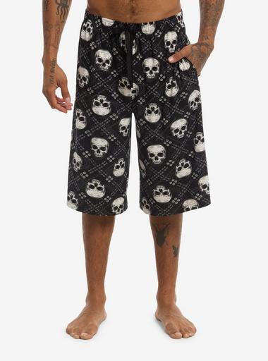 Black & Grey Skull Plaid Lounge Jorts | Hot Topic