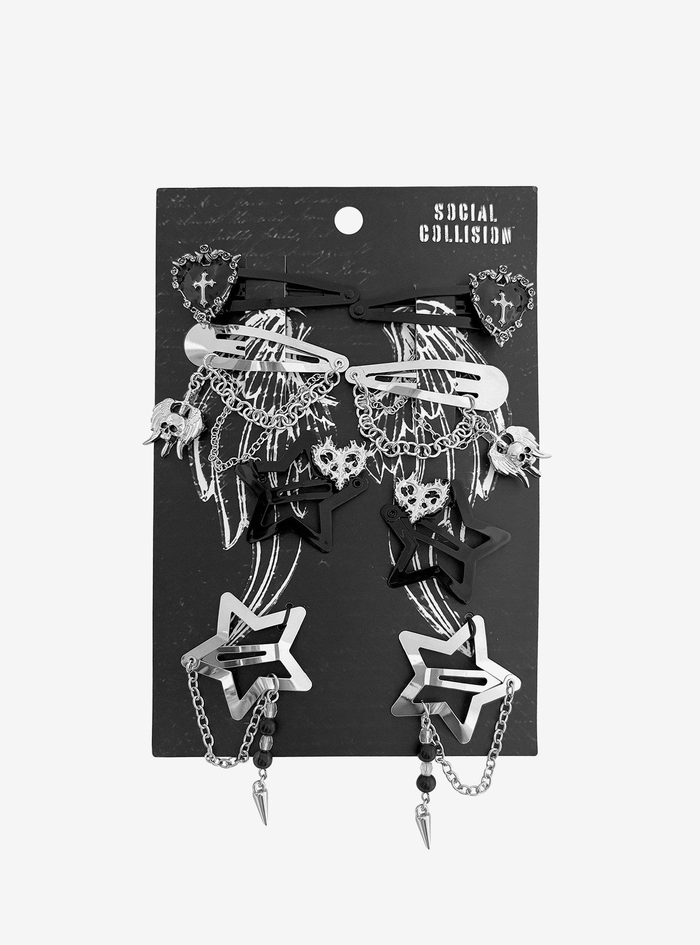 Social Collision Cyber Heart Star Skull Hair Clip Set, , hi-res