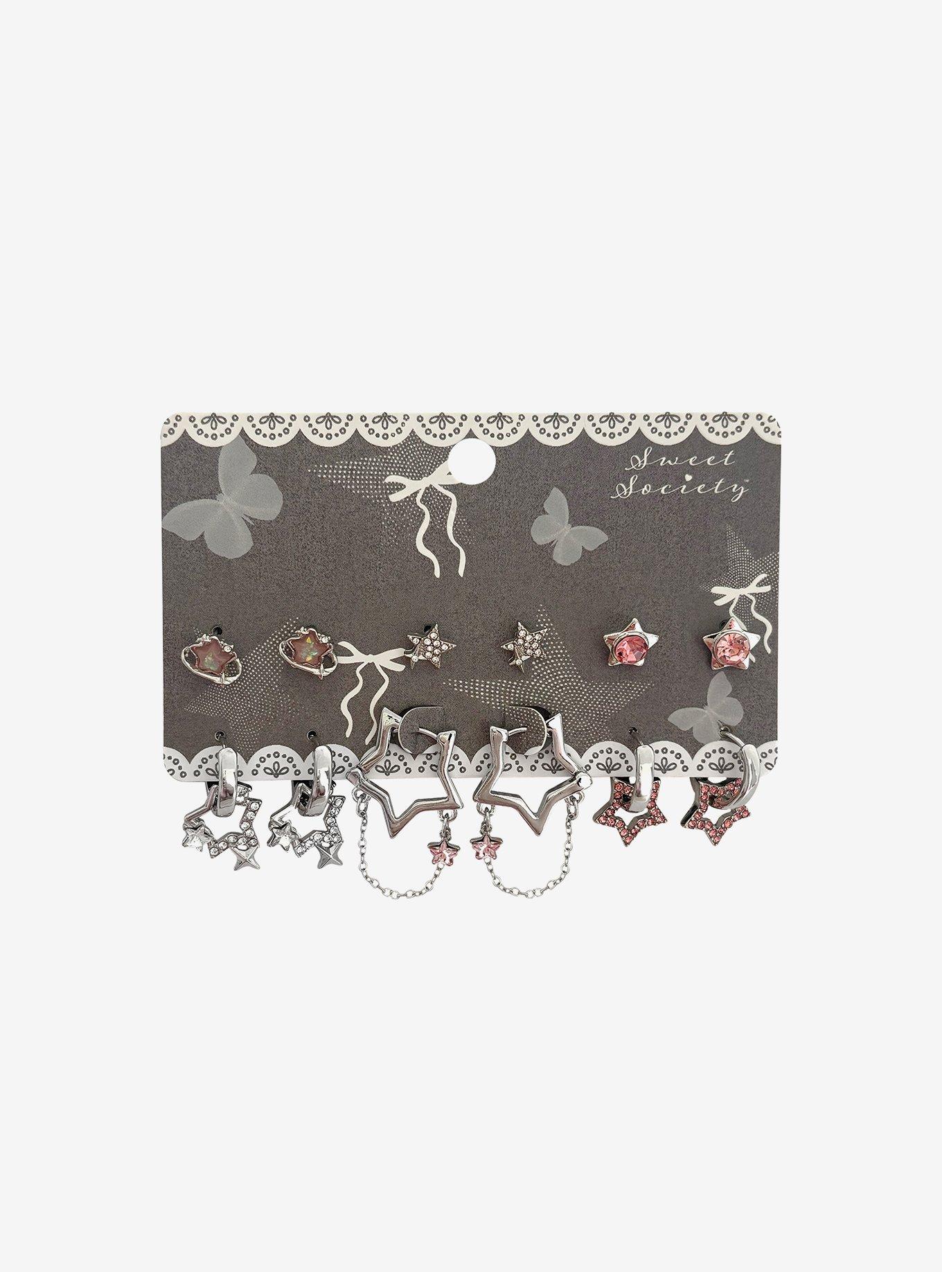 Sweet Society Pink Bling Star Earring Set, , hi-res