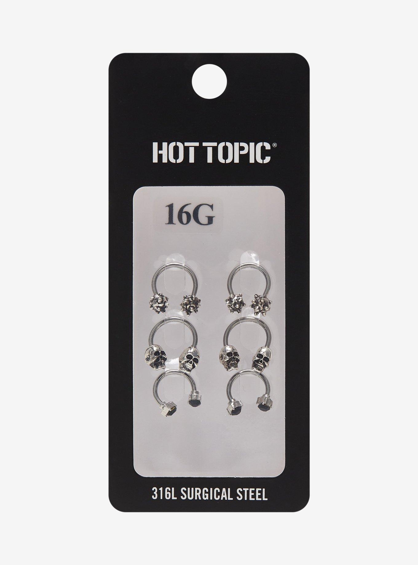 16G Steel Skull Spike Ball Circular Barbell 6 Pack, , hi-res