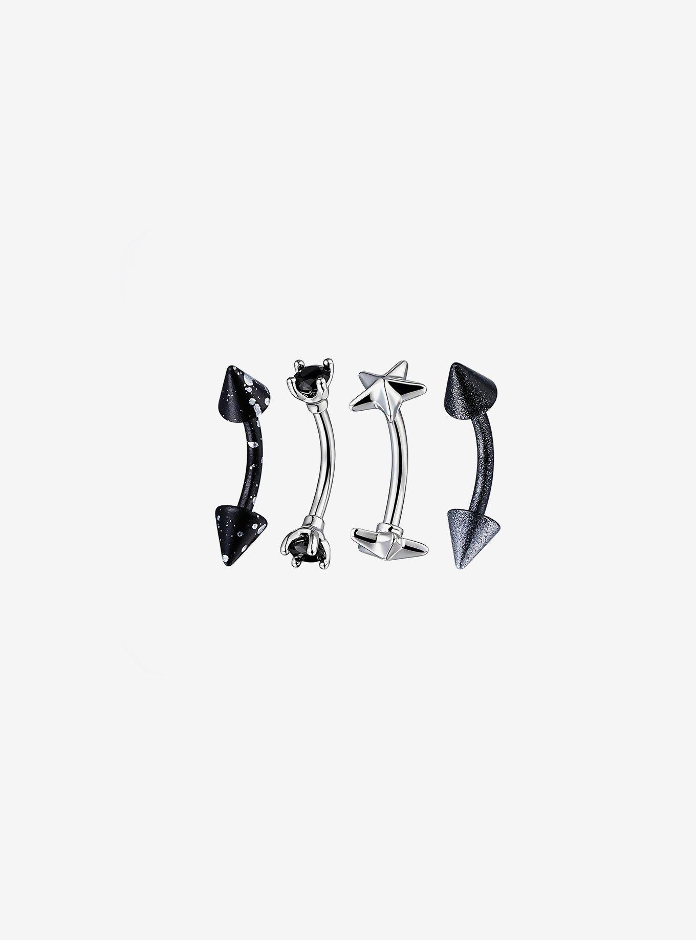 Steel Black & Silver Star Eyebrow Barbell 4 Pack, , hi-res