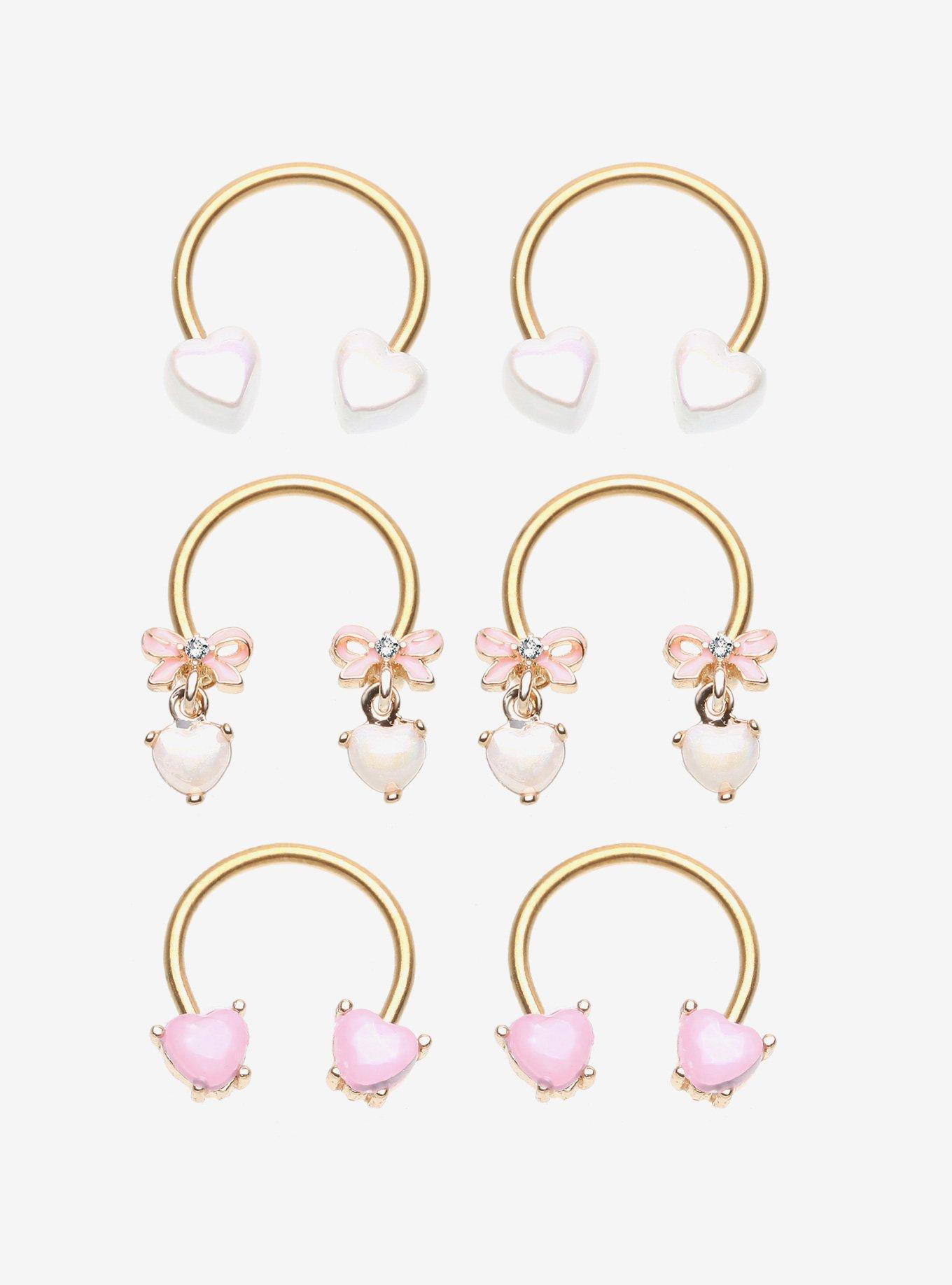 Steel Gold Heart & Bow Circular Barbell 6 Pack, , hi-res
