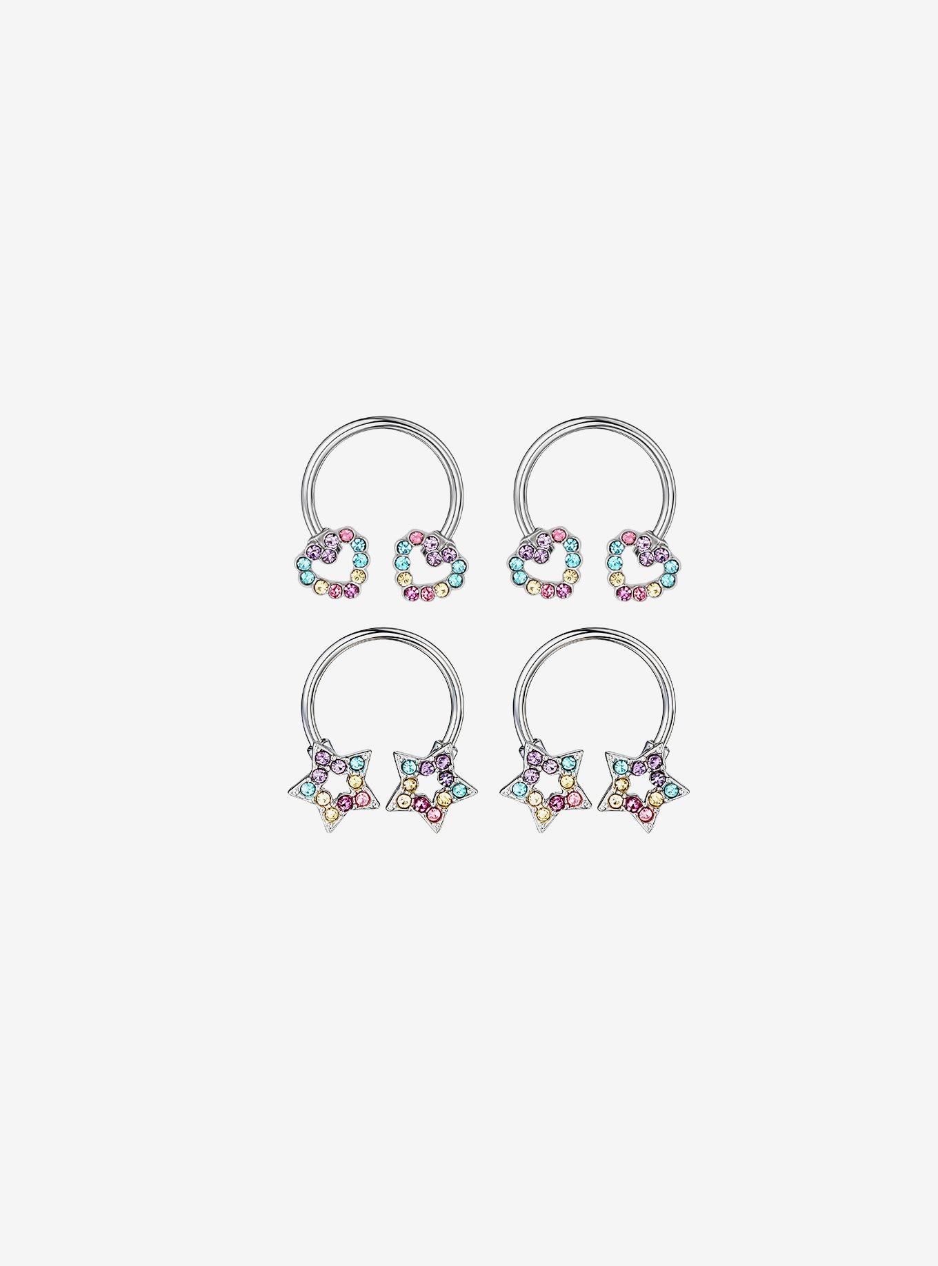 Steel Colorful Bling Heart Star Circular Barbell 4 Pack, , hi-res