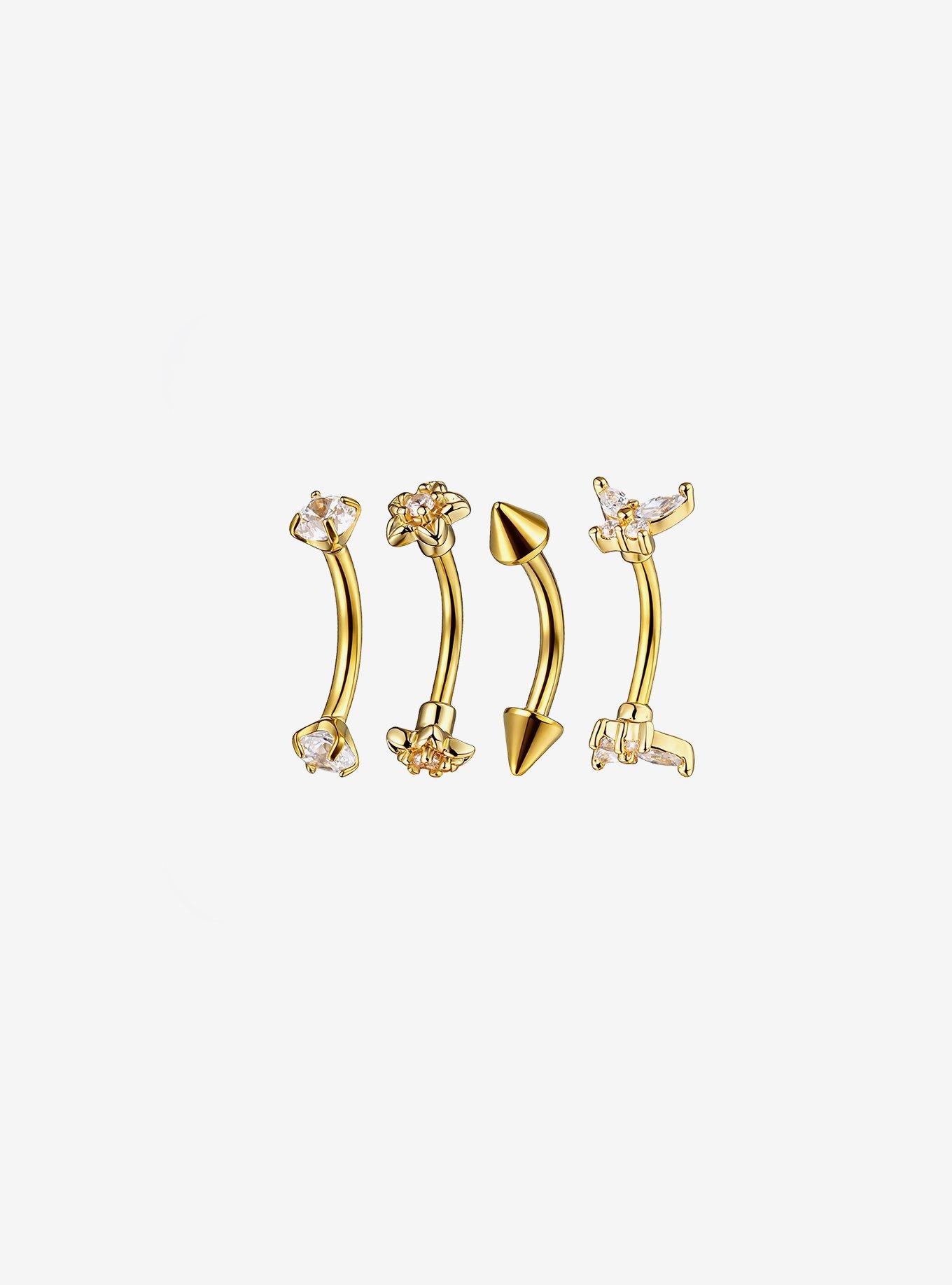 Steel Gold Butterfly Flower Eyebrow Barbell 4 Pack, , hi-res