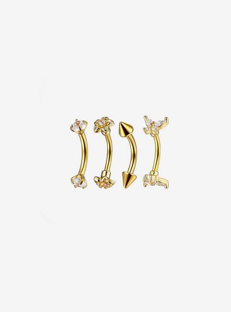 Steel Gold Butterfly Flower Eyebrow Barbell 4 Pack | Hot Topic