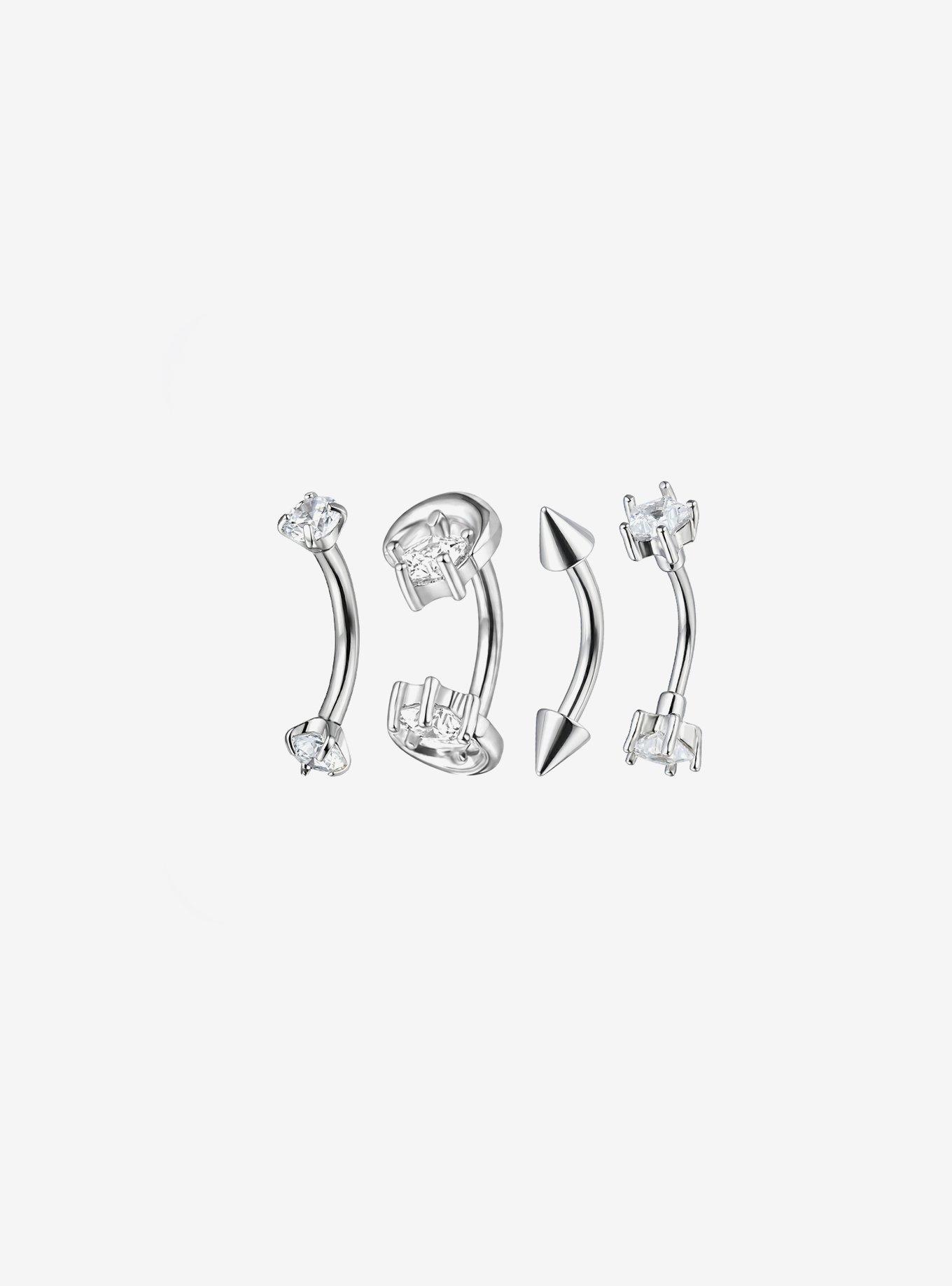 Steel Silver Moon Eyebrow Barbell 4 Pack, , hi-res