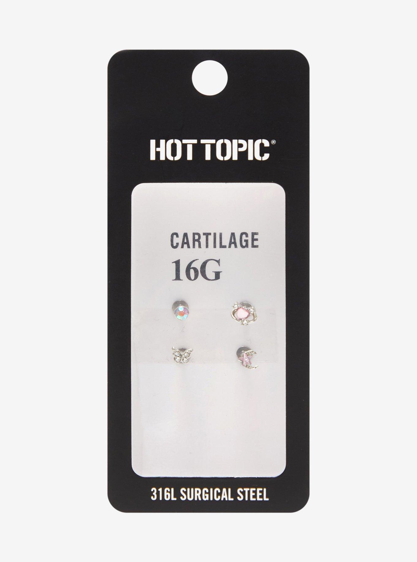 Steel Pink Celestial Heart Cartilage Stud 4 Pack, , hi-res