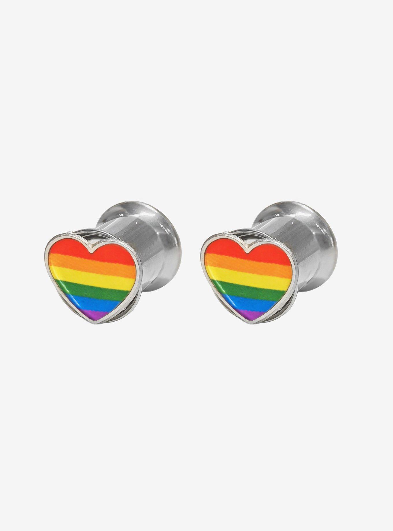 Steel Rainbow Heart Plug 2 Pack