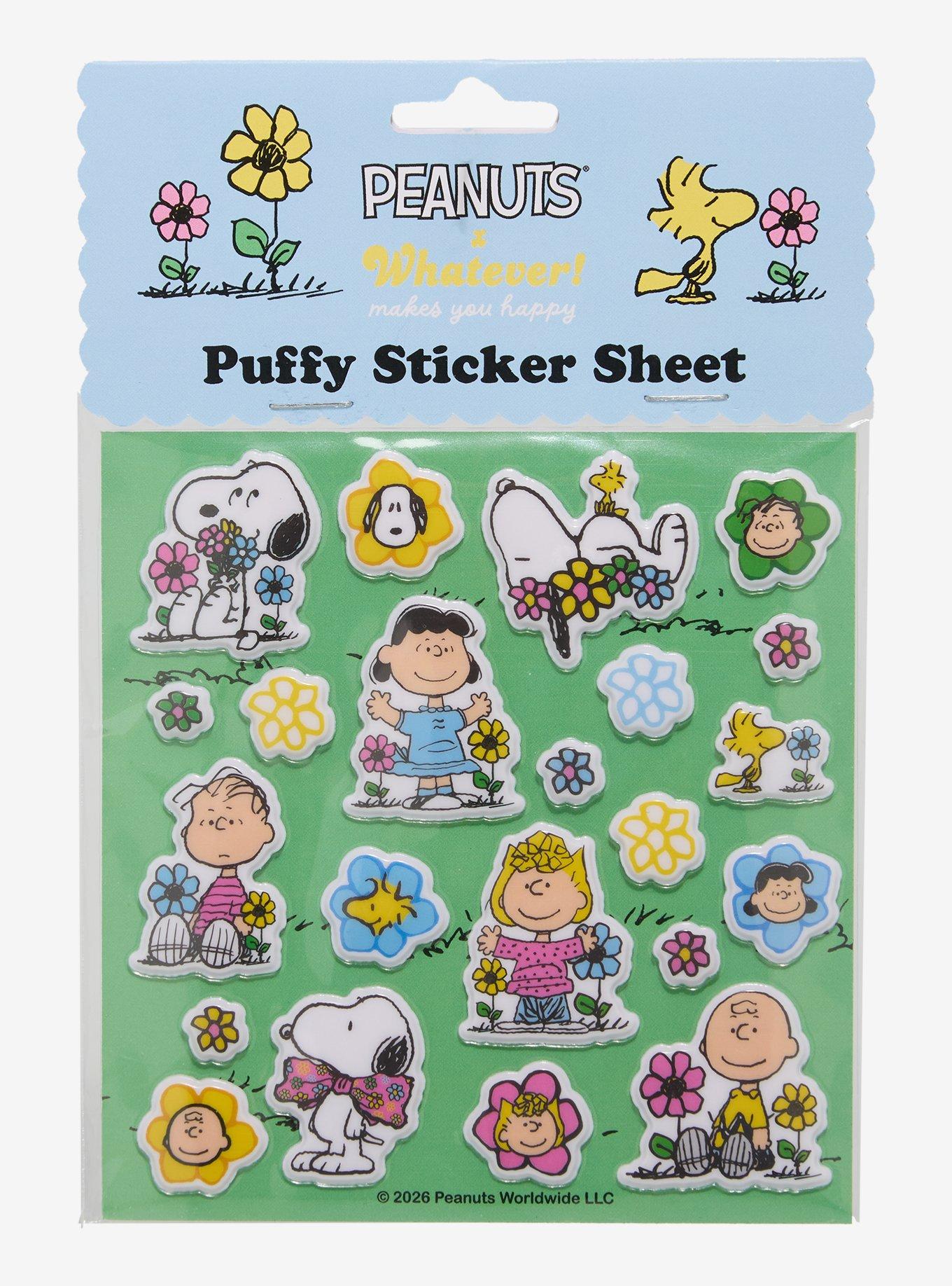 Whatever! Makes You Happy x Peanuts Floral Characters Puffy Sticker Sheet, , hi-res