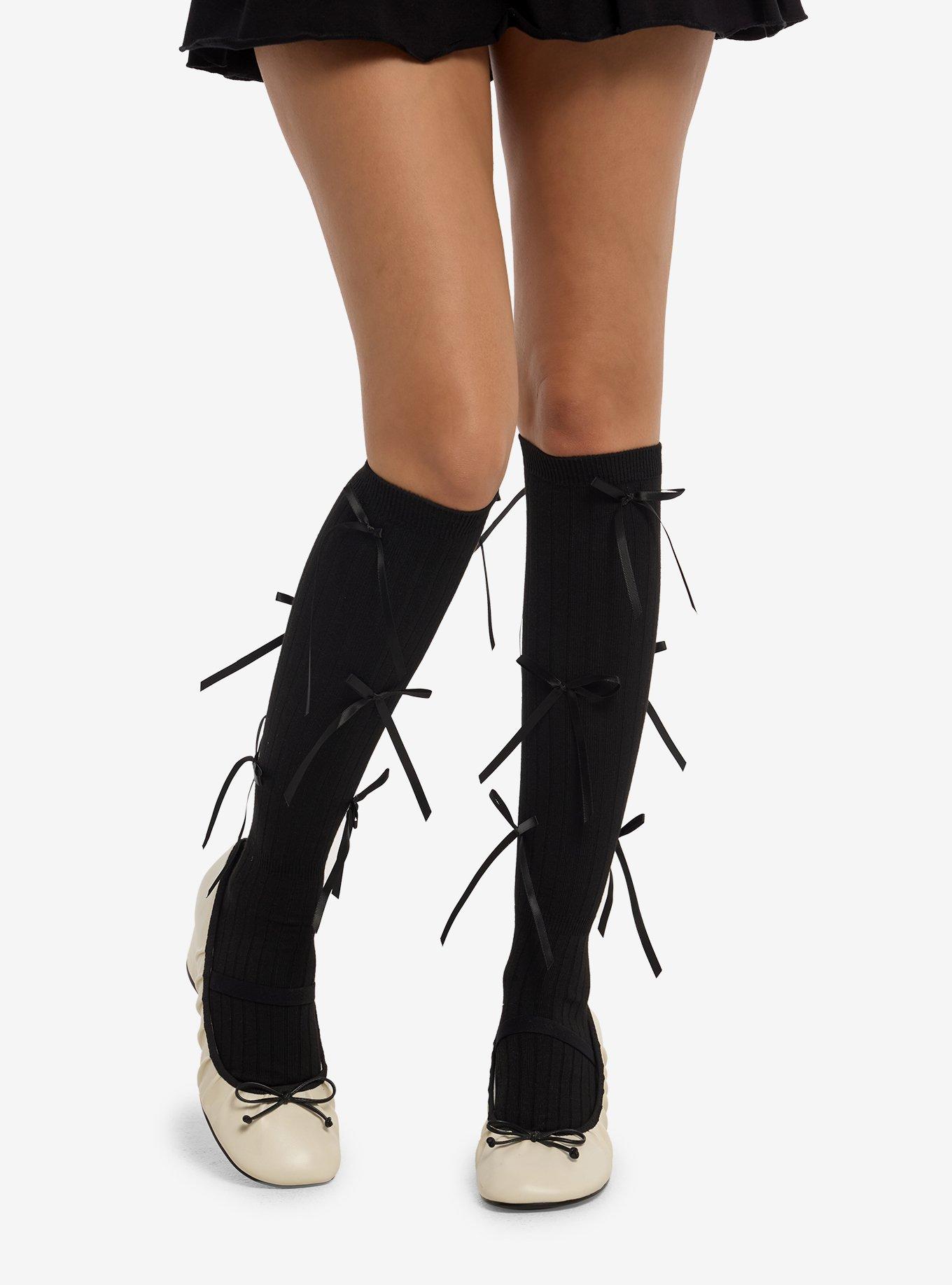 Black Bow Knee-High Socks, , hi-res
