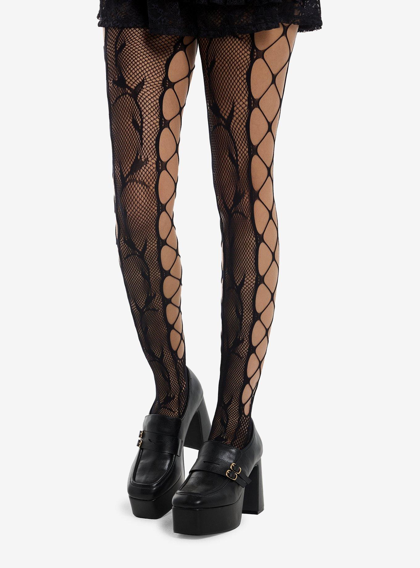 Floral Vines Crisscross Cutout Fishnet Tights, , hi-res