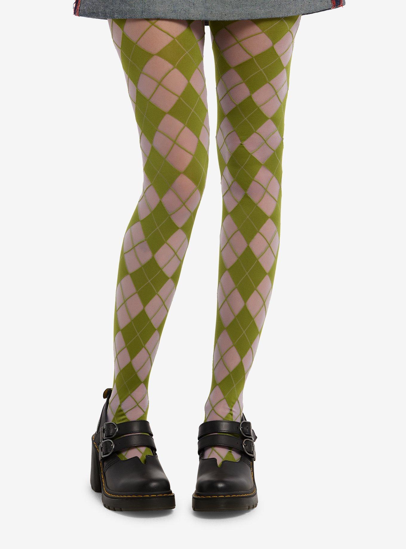 Green & Lavender Argyle Tights, , hi-res