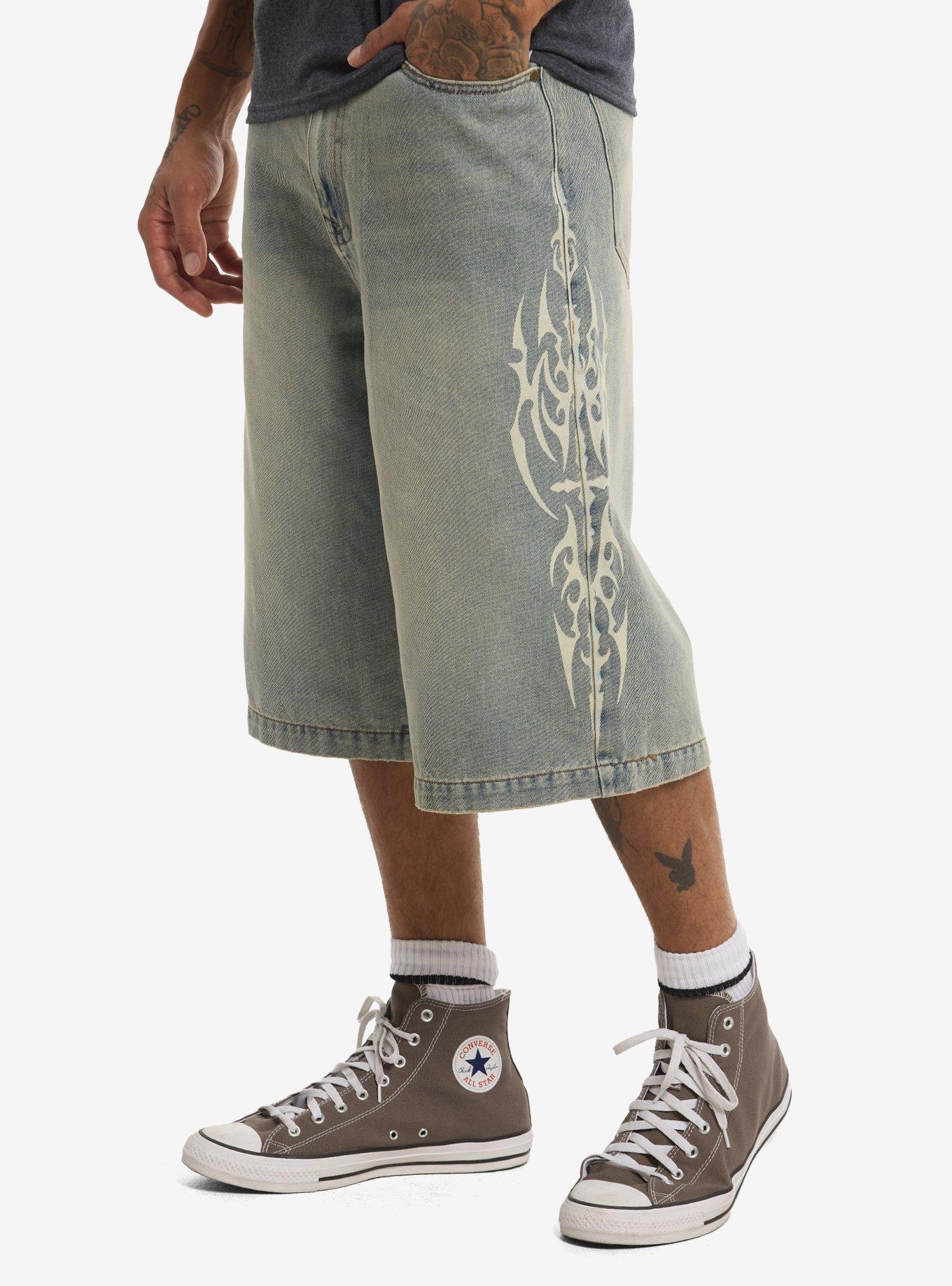 Cyber Sigil Light Wash Denim Jorts, , hi-res