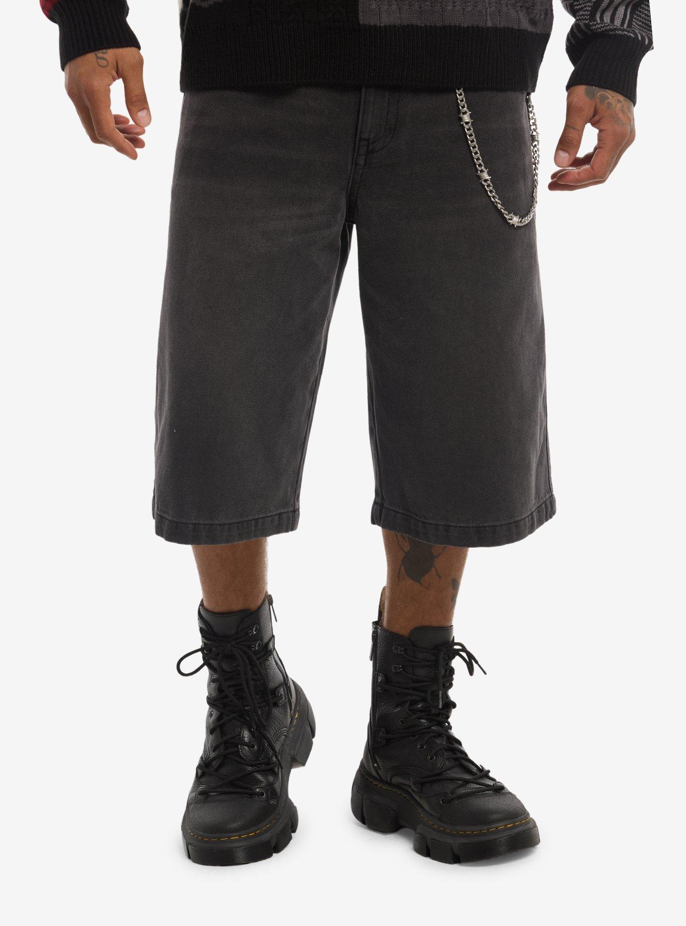 Barbed Wire Stitch Jorts With Side Chain, , hi-res