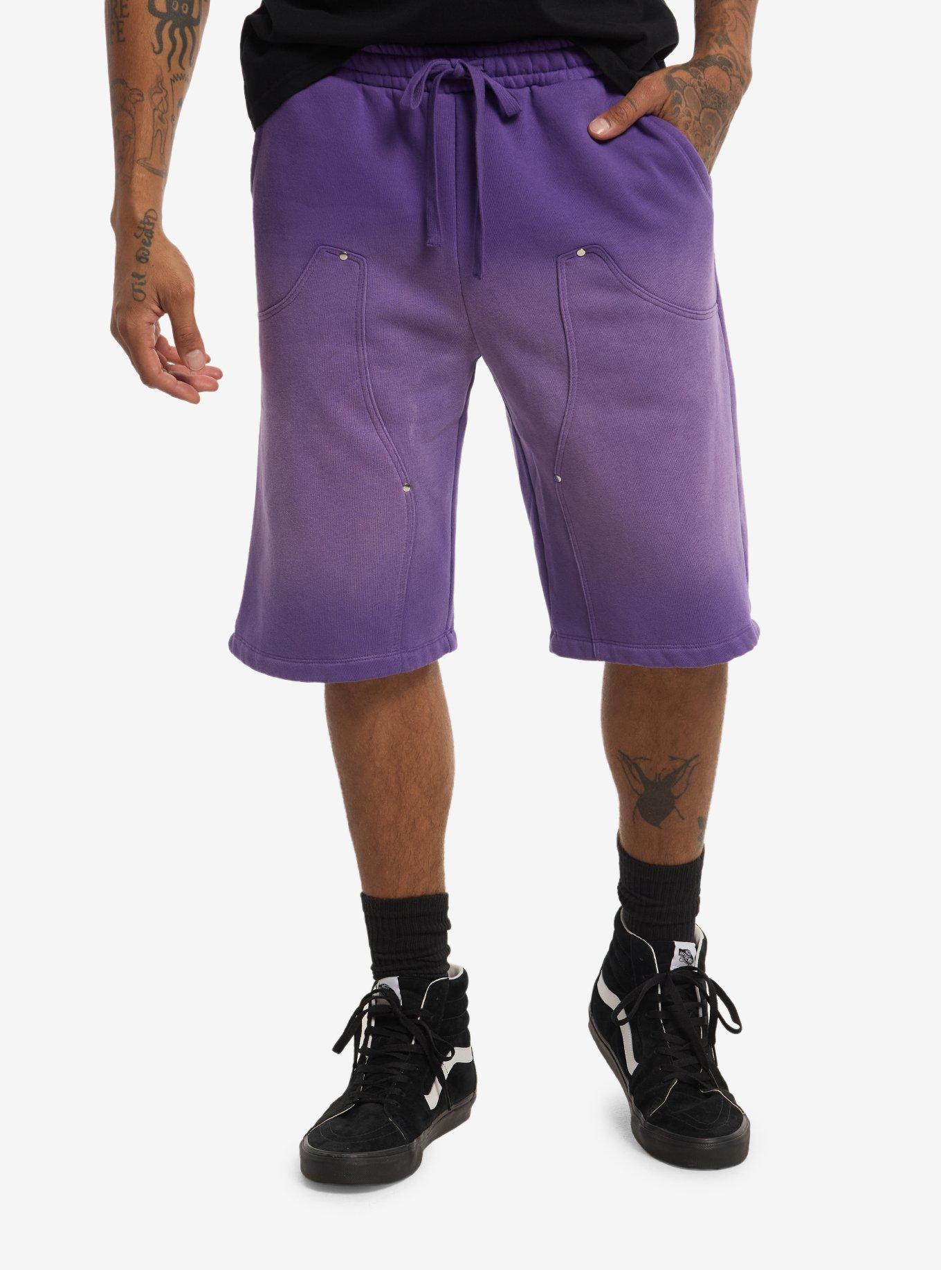 Purple Panel Studded Lounge Shorts, , hi-res