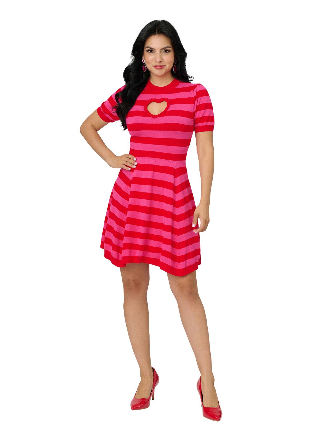 Smak Parlour Red & Hot Pink Heart Cutout Flare Dress, , hi-res