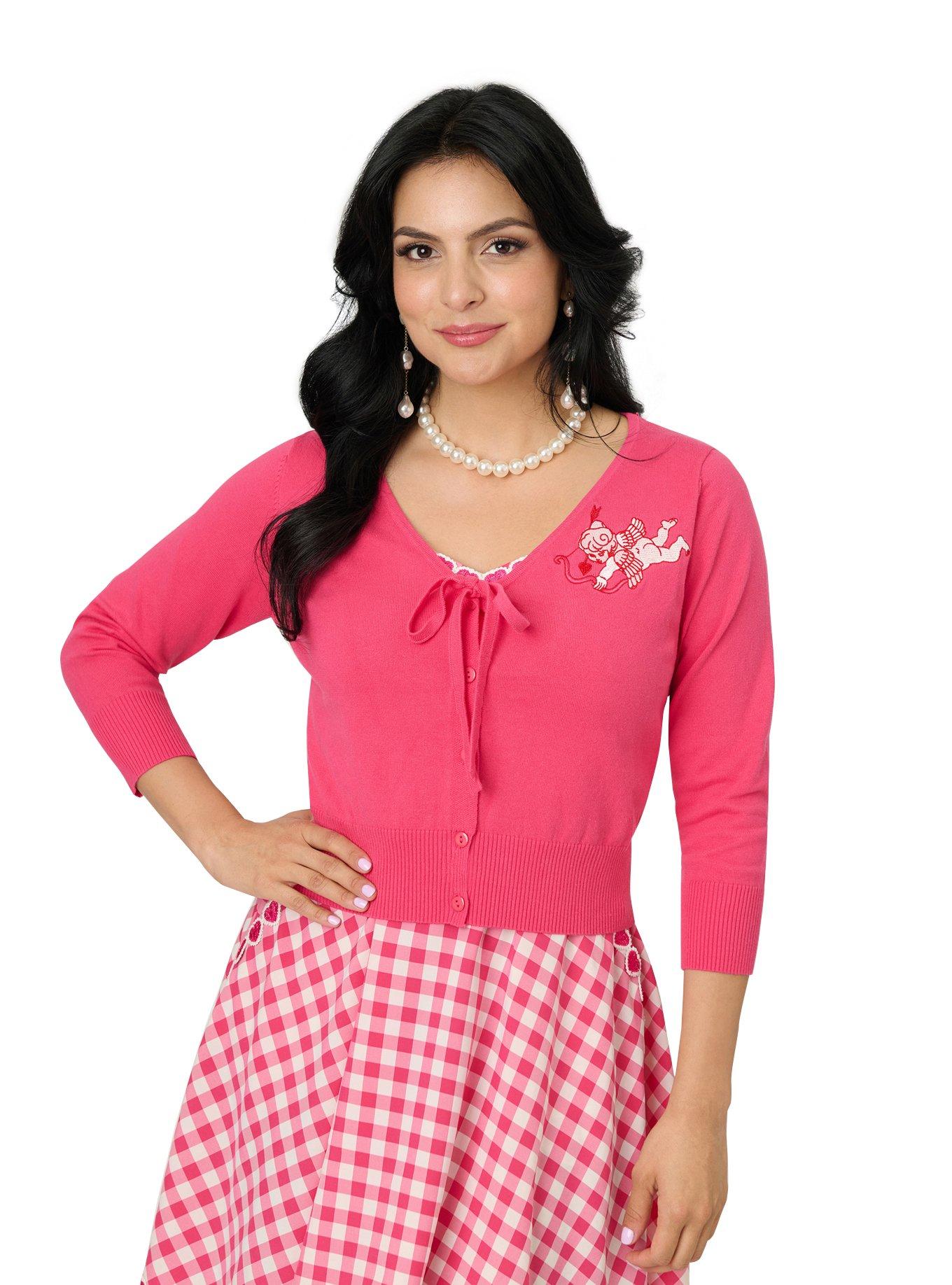 Unique Vintage Hot Pink & Cupid Accent Dandy Cardigan, , hi-res