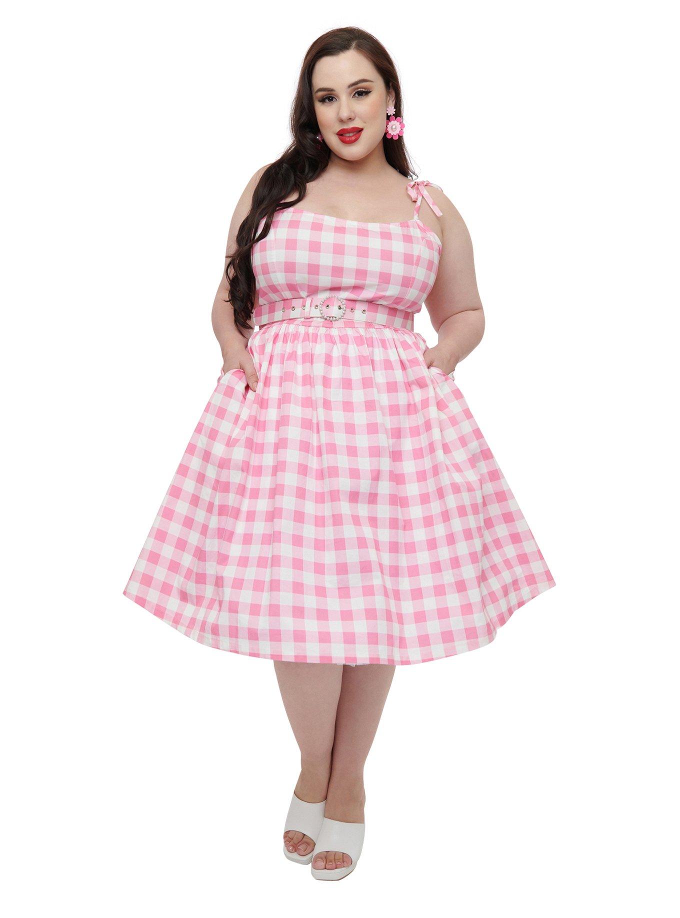 Unique Vintage Plus Size Pink & White Gingham Bobbie Swing Dress, , hi-res