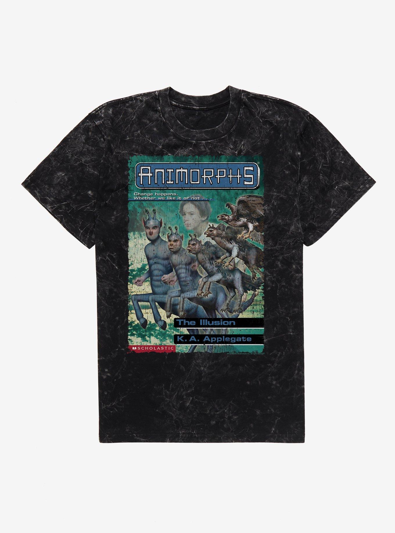 Animorphs The Illusion Alien Falcon Book Cover Mineral Wash T-Shirt, BLACK MINERAL WASH, hi-res view 1