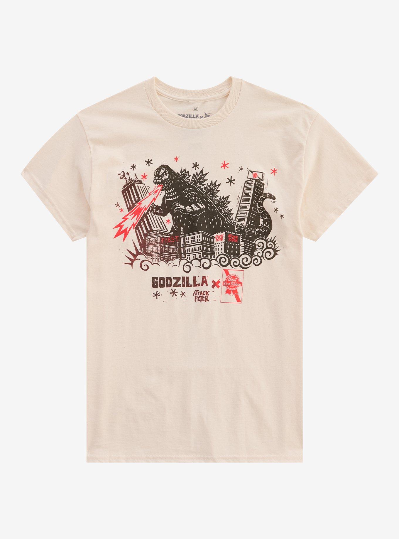 Godzilla X Pabst Blue Ribbon Godzilla Flames T-Shirt By Attack Peter, , hi-res