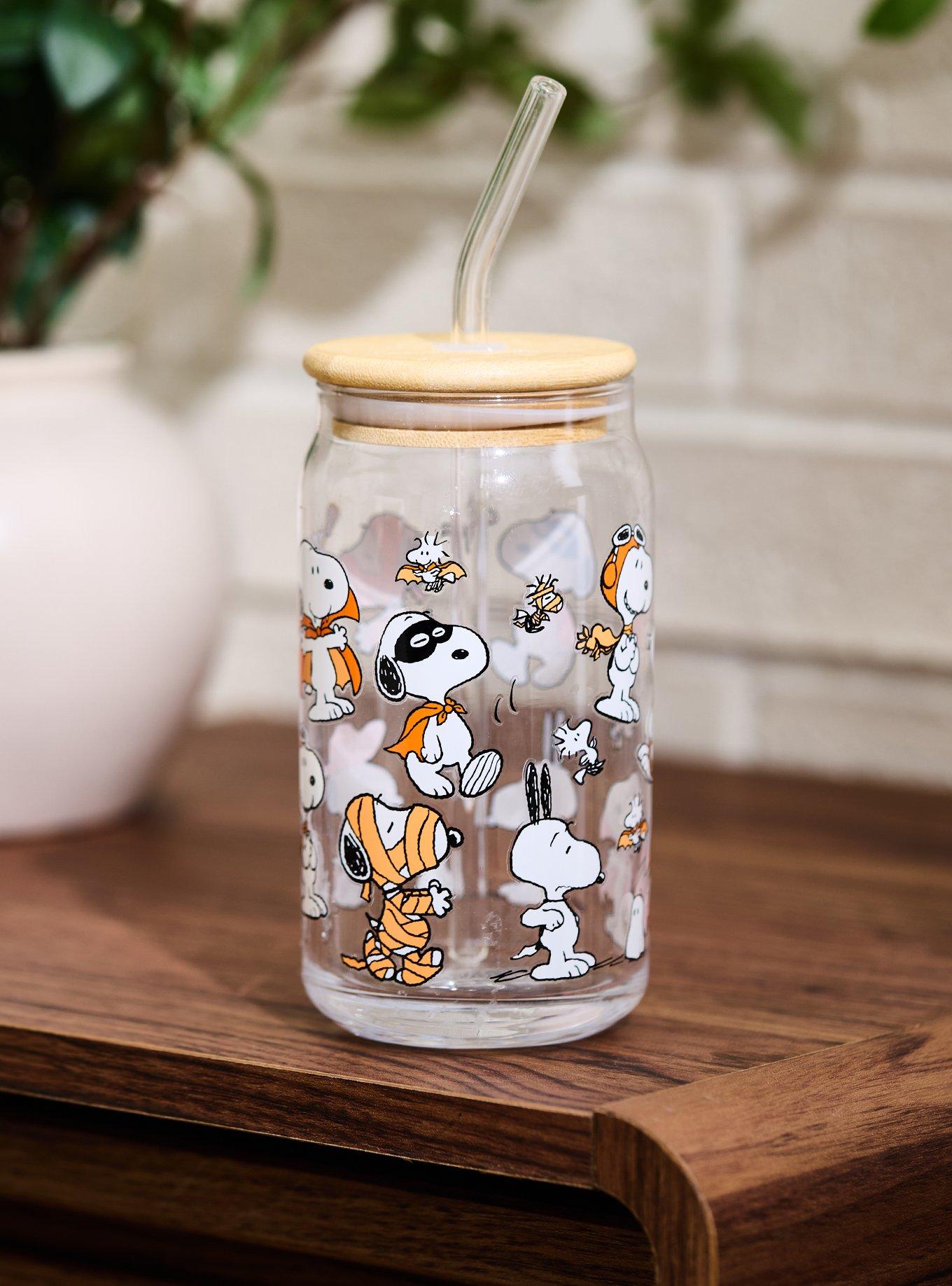 Peanuts Snoopy Halloween Costumes Glass Cup with Straw