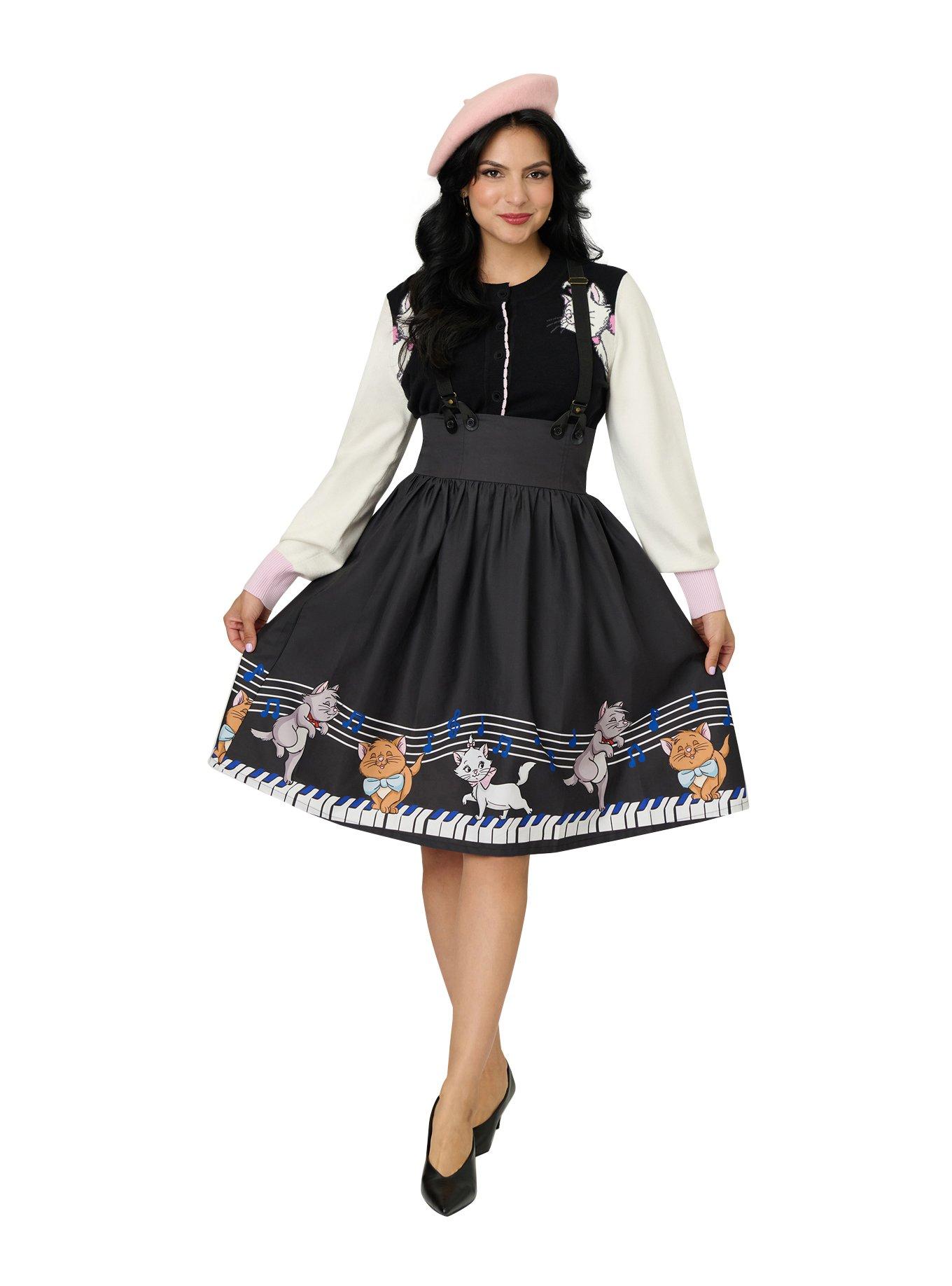 Disney Aristocats Collection by Unique Vintage Aristocats Piano Border Suspender Swing Skirt, , hi-res