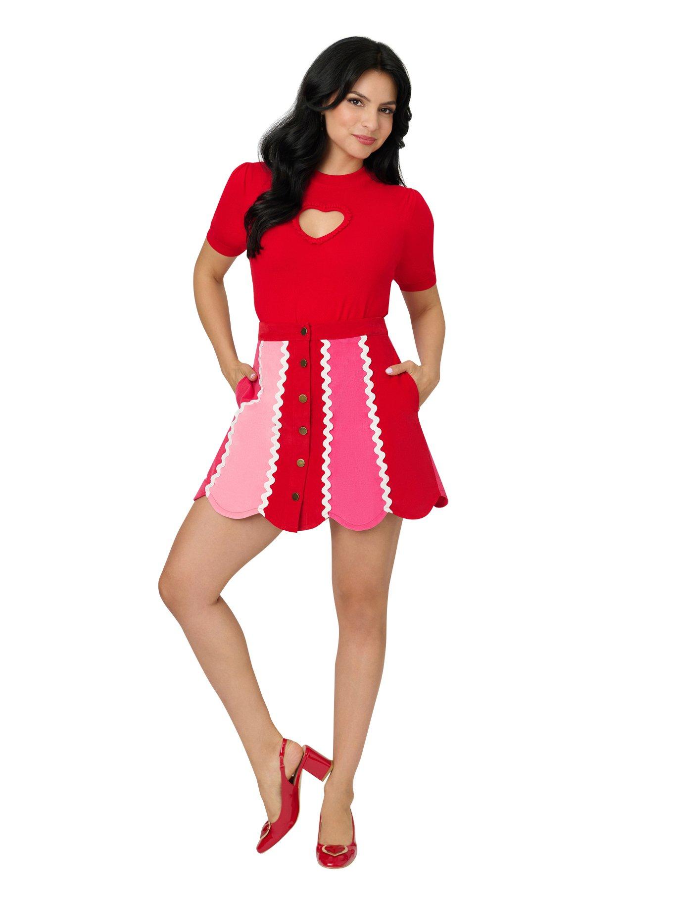 Smak Parlour Red & Pink Scalloped Mini Skirt, , hi-res