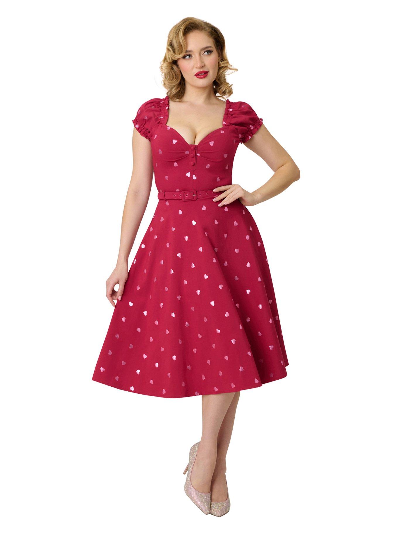 Unique Vintage Pink Heart Ohara Swing Dress, , hi-res