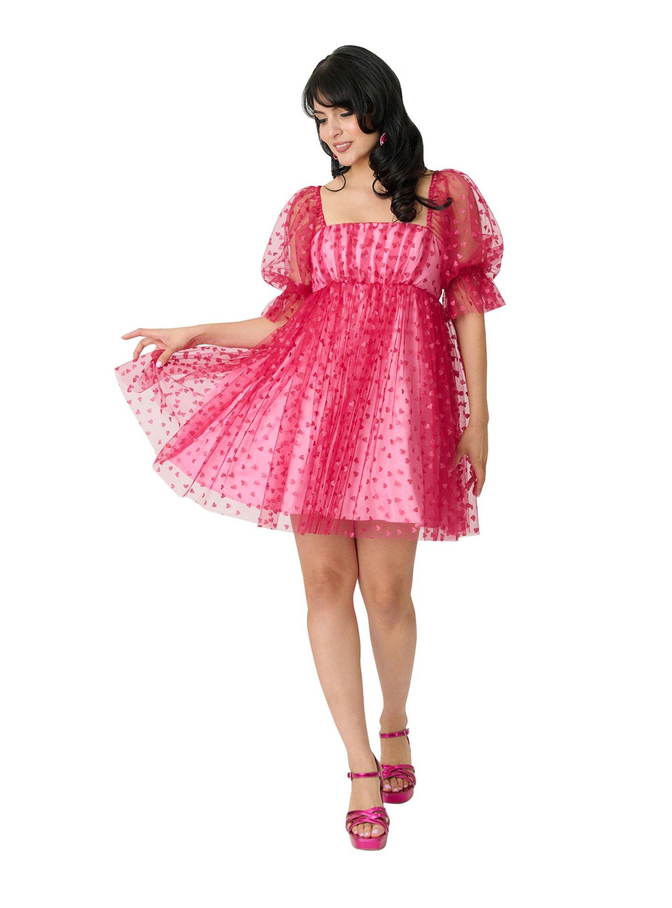 Smak Parlour Hot Pink Glitter Hearts Love Interest Babydoll Dress, , hi-res