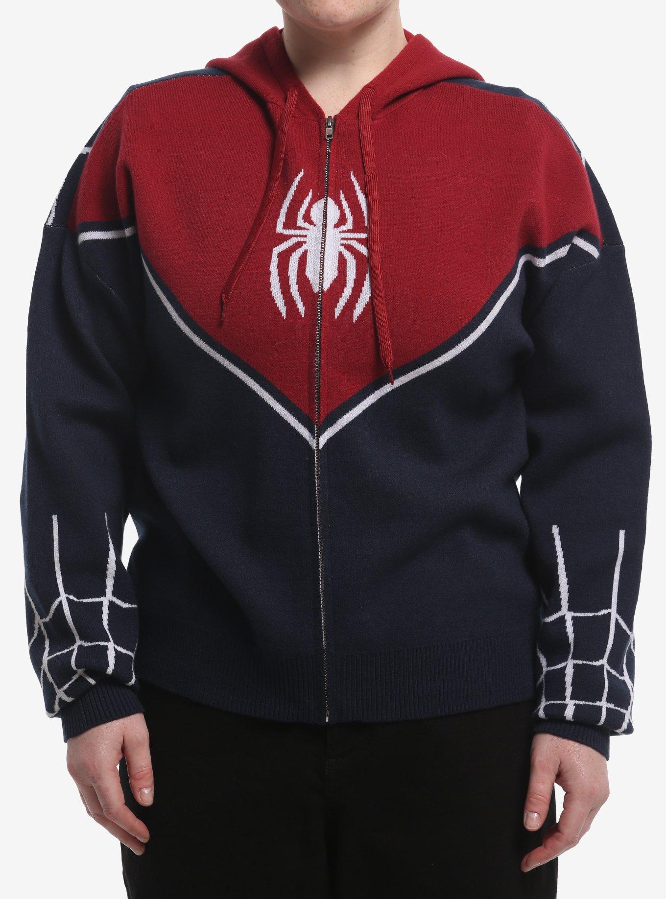 Her Universe Marvel Spider-Man Color Block Suit Knit Plus Size Zippered Hoodie Her Universe Exclusive, , hi-res
