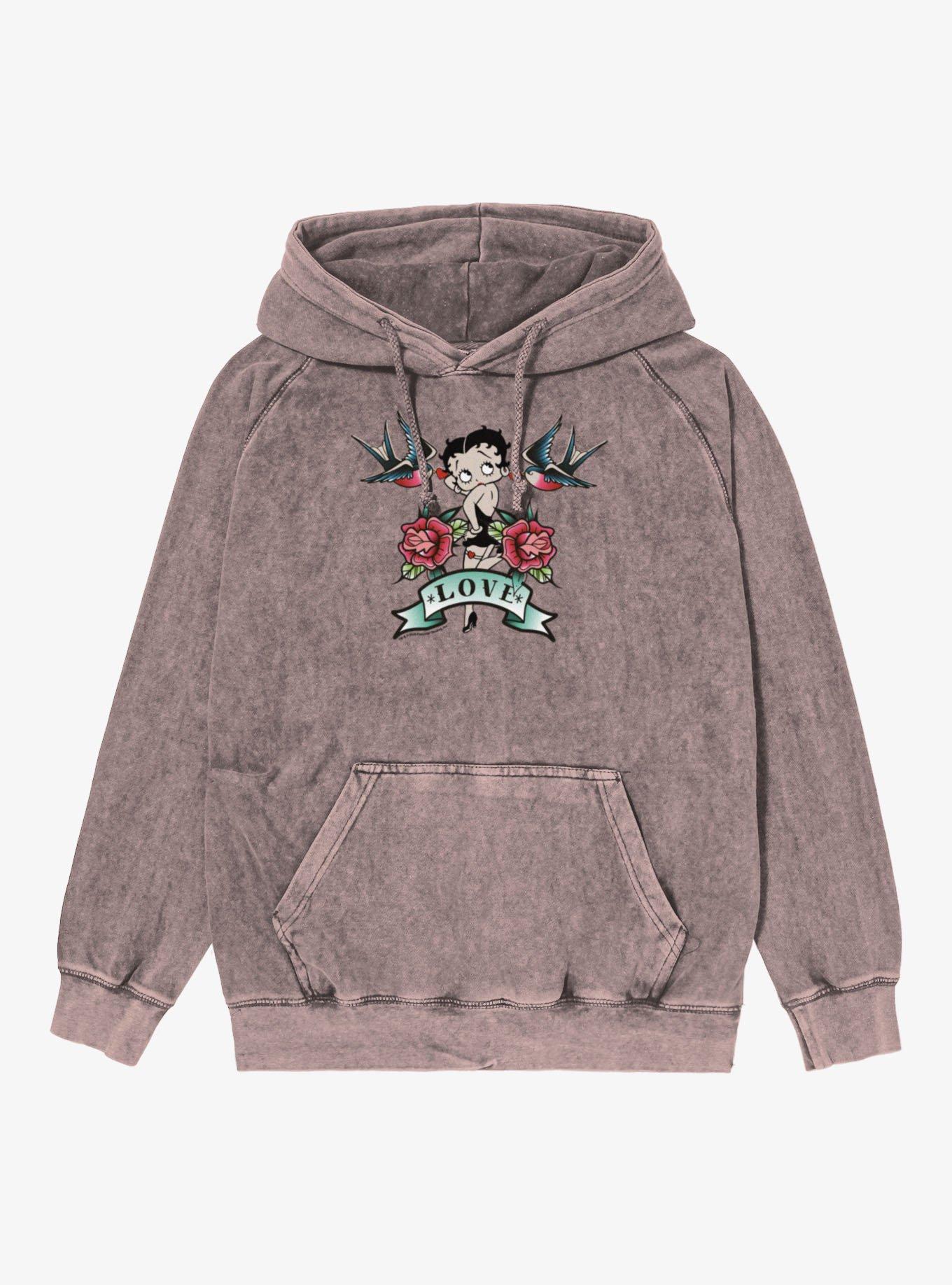 Betty Boop Love Tattoo Mineral Wash Hoodie, , hi-res