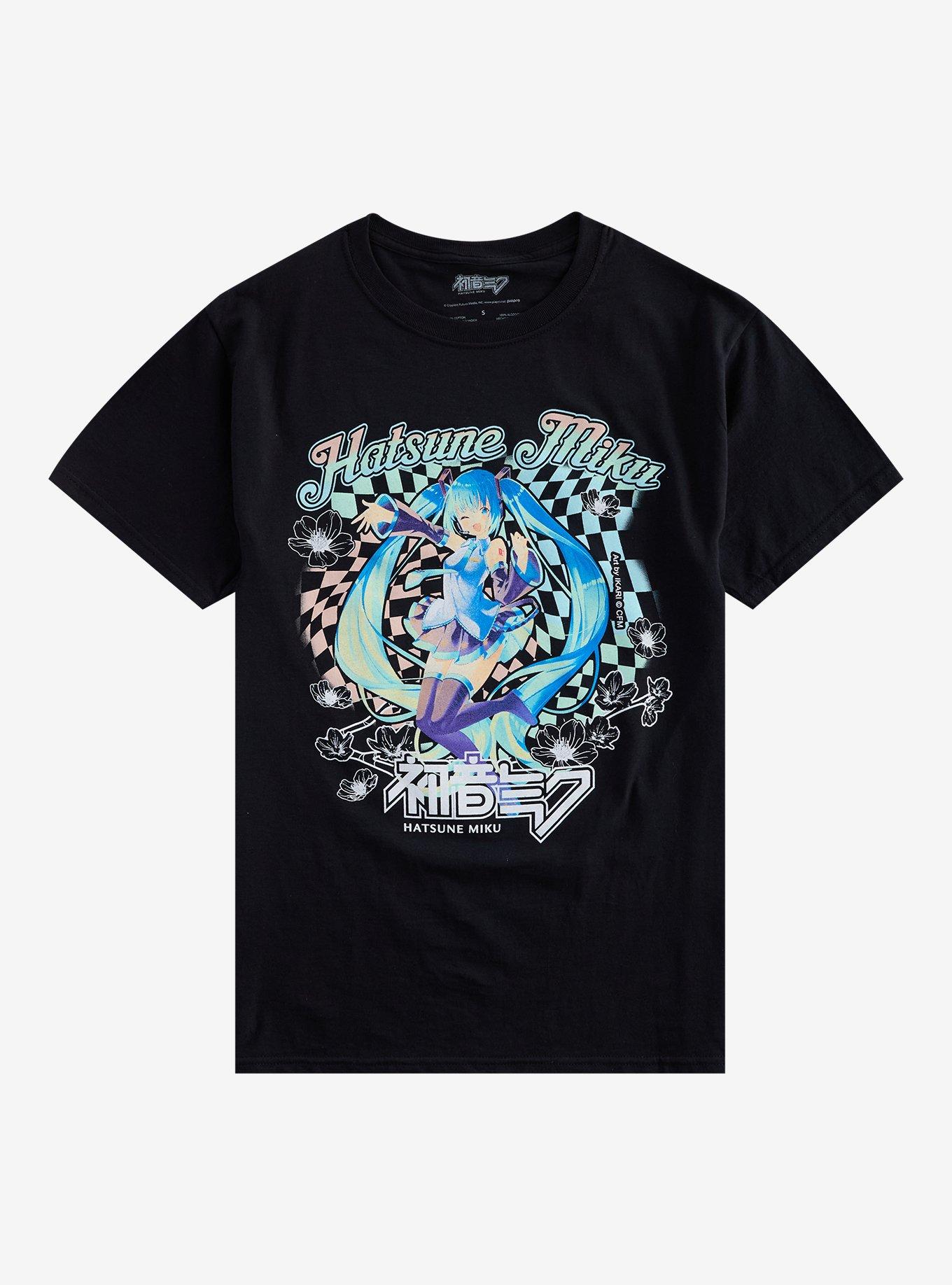 Hatsune Miku Flower Checkered T-Shirt, , hi-res